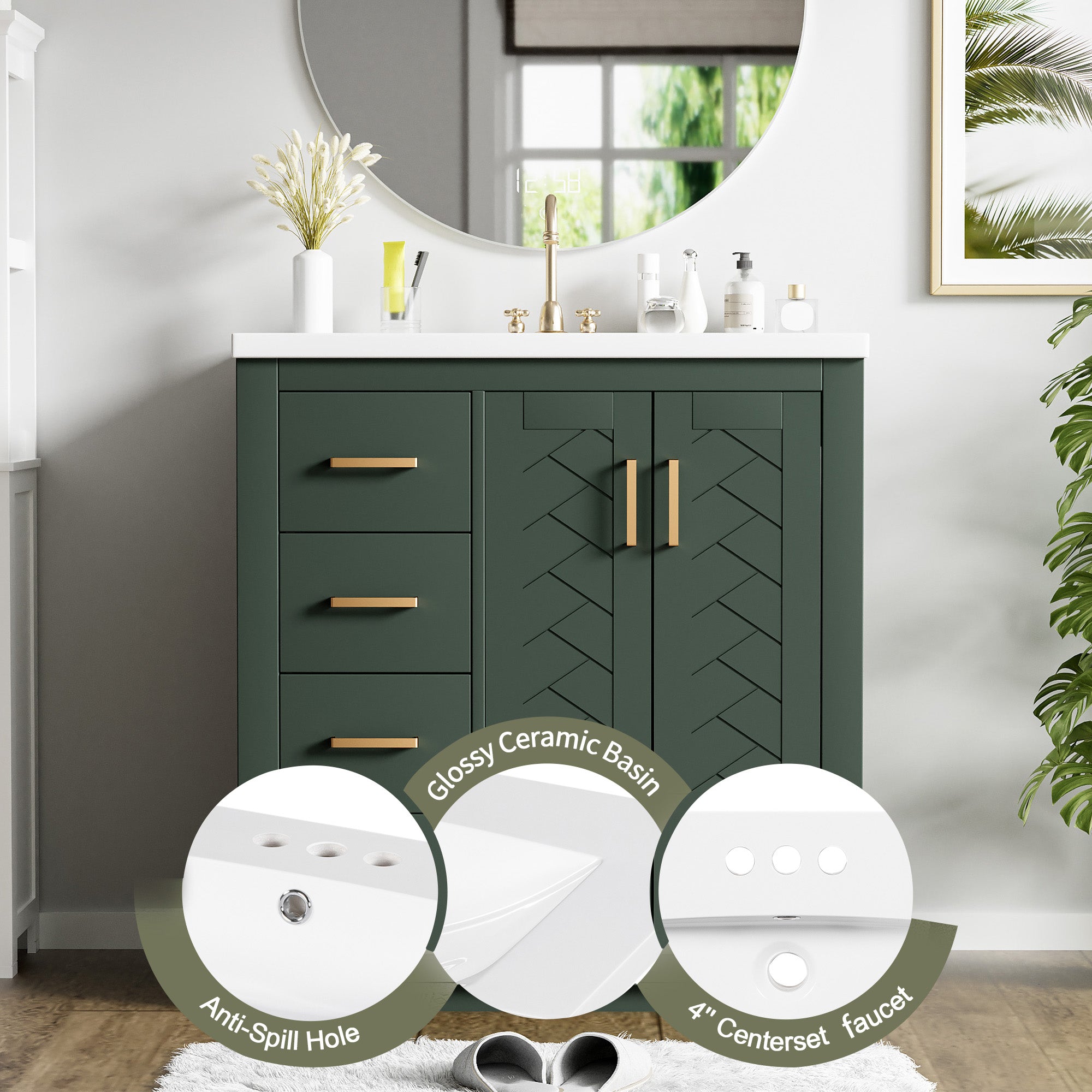 Bathroom vanity ceramic sink combo, top view