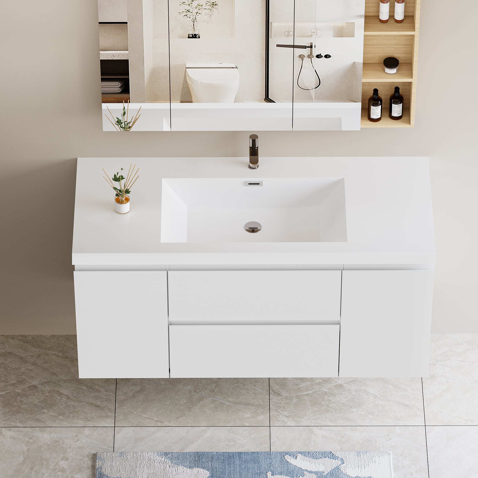 48" Floating Bathroom Vanity with Sink, Modern Wall-Mounted Bathroom Storage Vanity Cabinet with Resin Top Basin and Soft Close Drawers, Glossy White 24V11-48GW