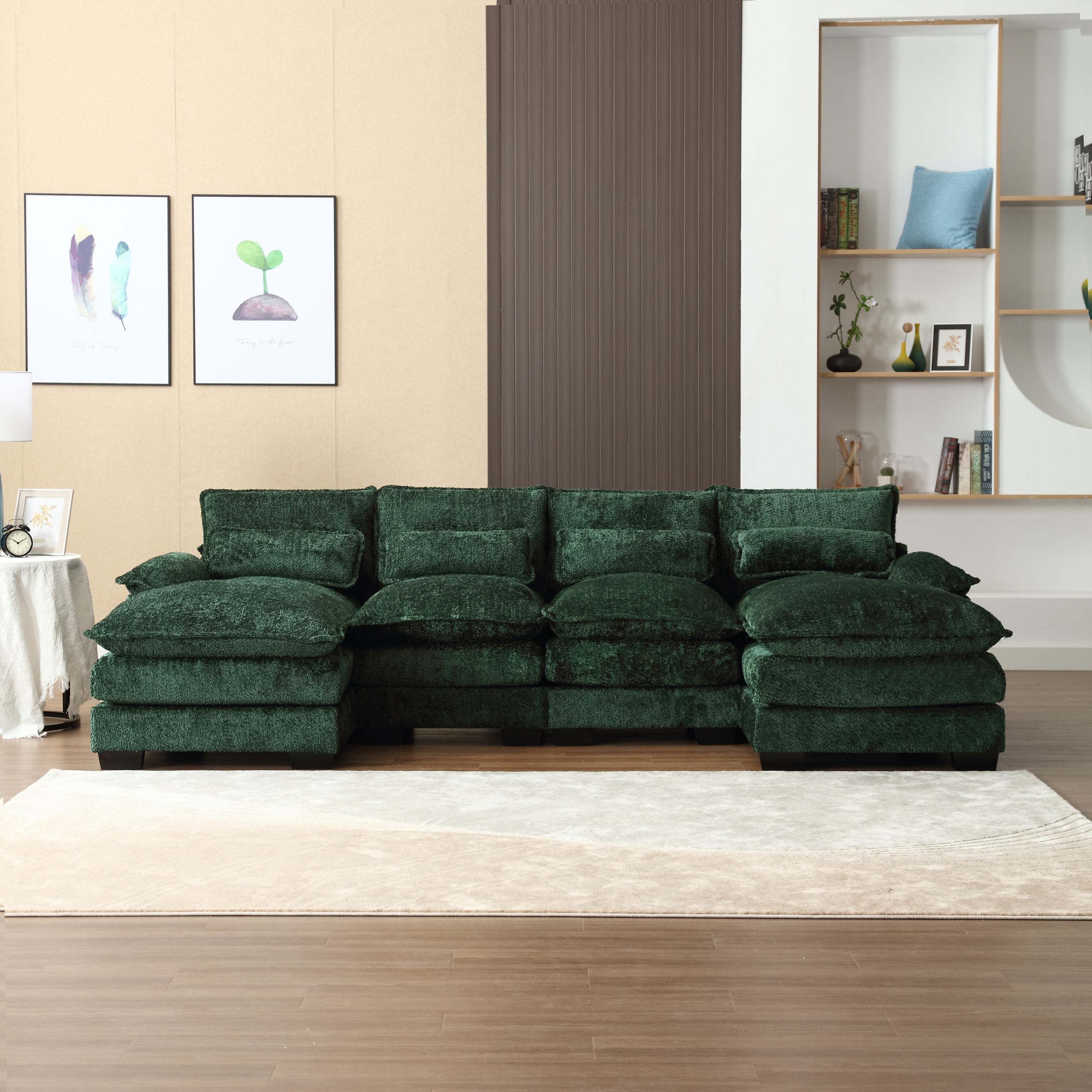 UNITED WE WIN Modern Large chenille Fabric U-Shape Sectional Sofa,strong support for up to 500 pounds, filled with high-quality high-density sponge and high-quality memory foam