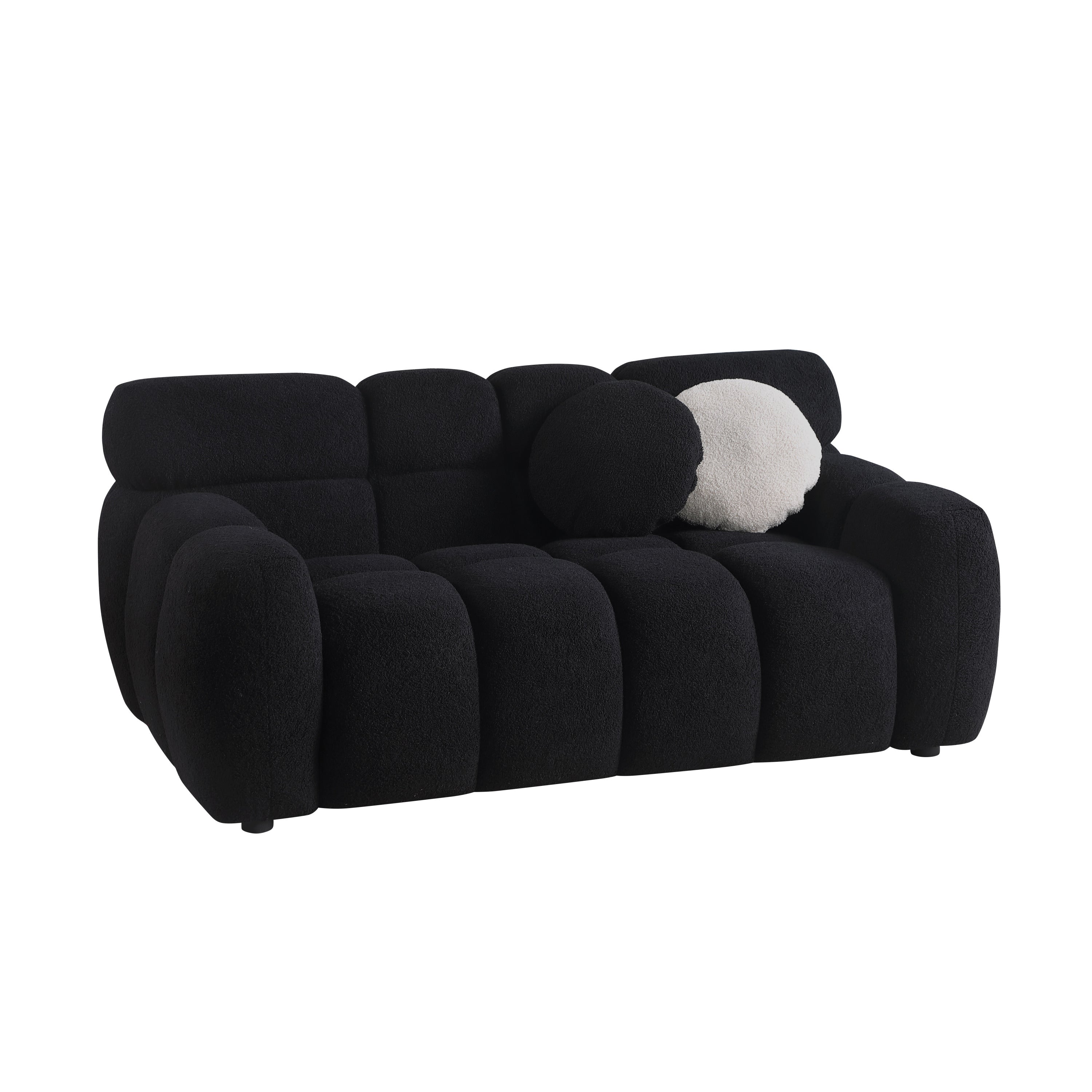 64.96 length ,35.83" deepth ,human body structure for USA people,  marshmallow sofa,boucle sofa ,2  seater, BEIGE  BOUCLE