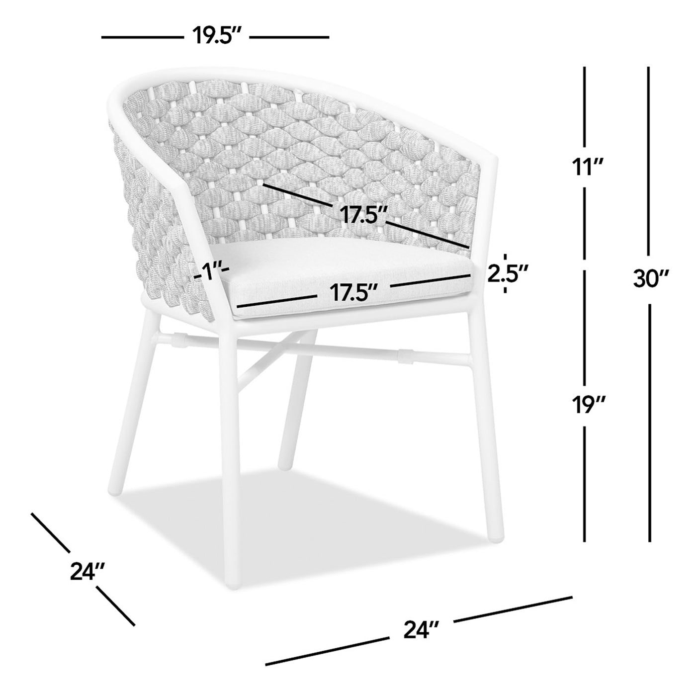 Rowan 24" Rope Barrel Back Patio Dining Chairs, Set of 2, Optic White Acrylic