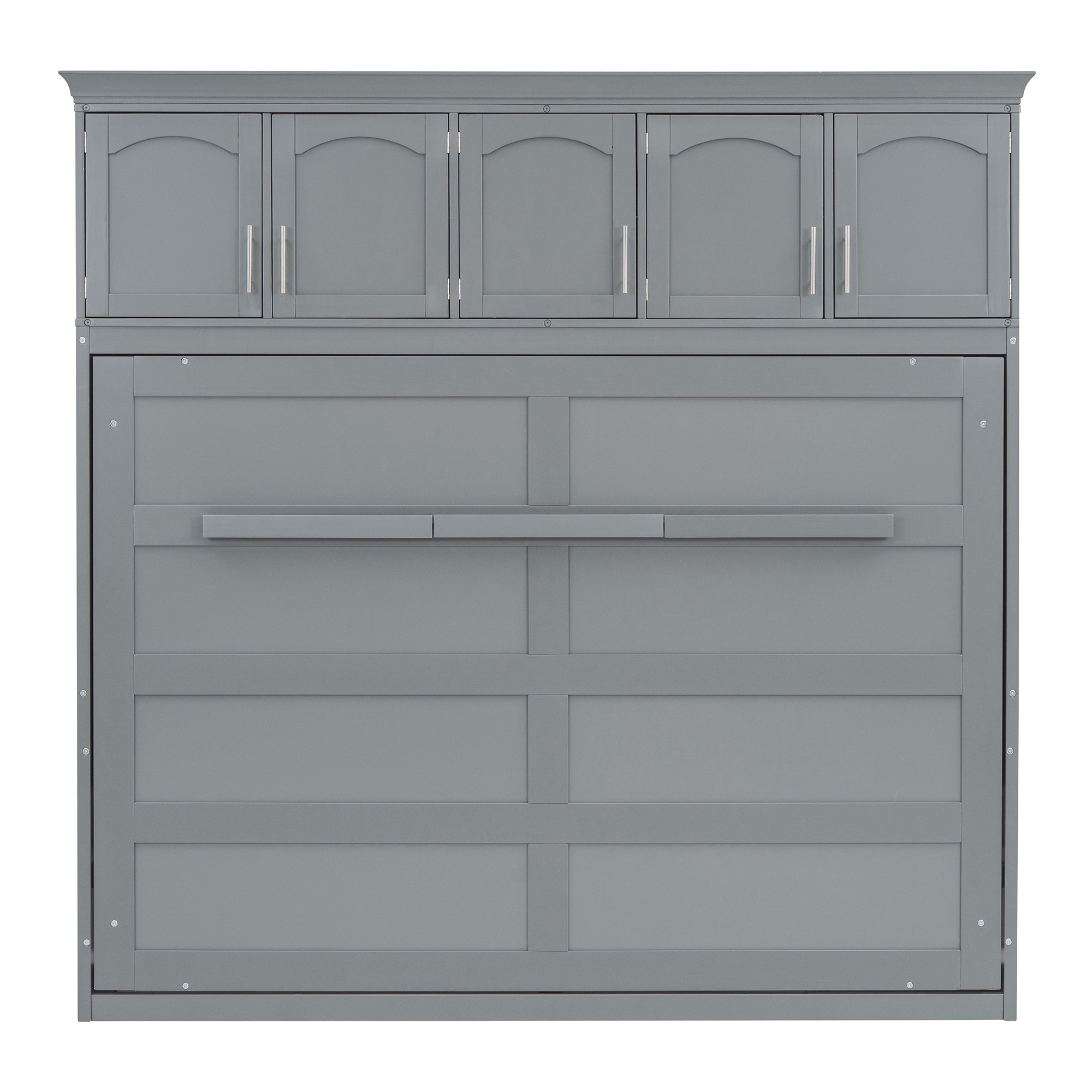 Queen Size Murphy Bed Wall Bed with Top Cabinets,Gray