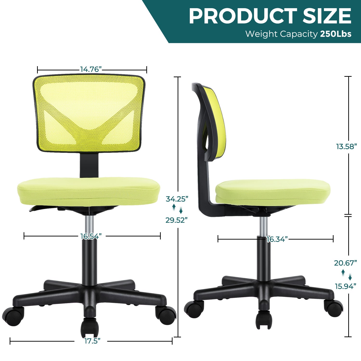 Sweetcrispy Armless Desk Chair Small Home Office Chair with Lumbar Support