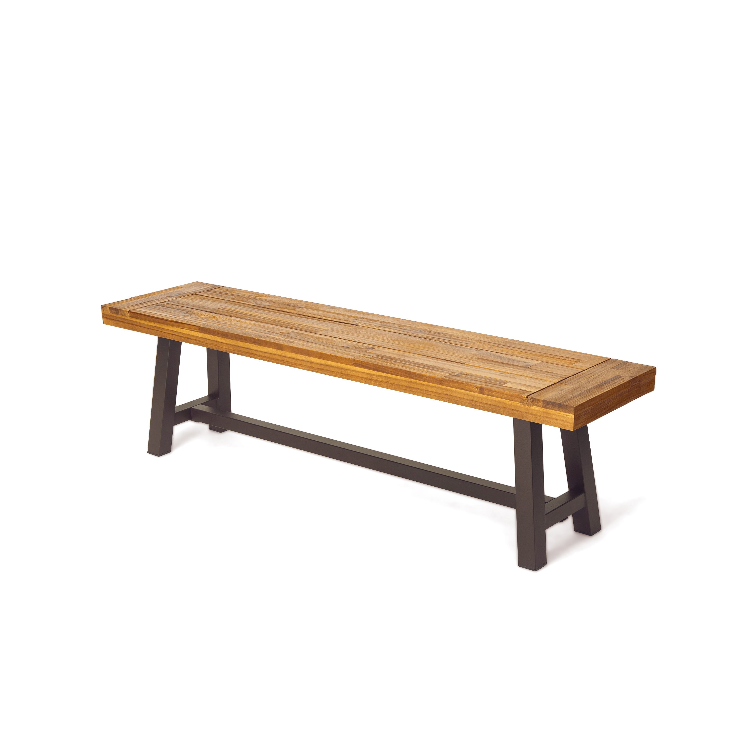 Outdoor Carlisle Benches, Sandblasted Brown + Rustic Metal (Set of 2)