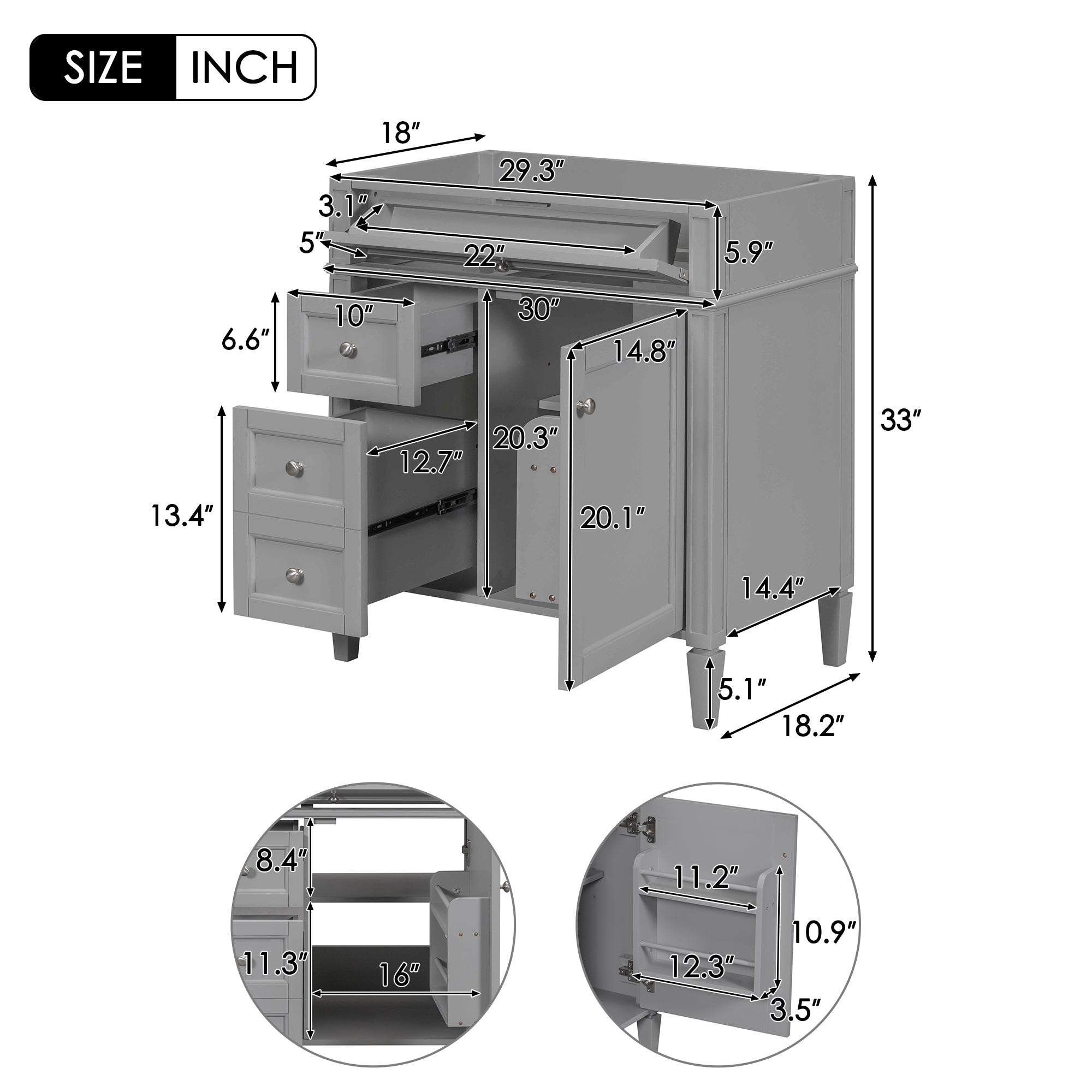 30'' Bathroom Vanity with Top Sink, Modern Bathroom Storage Cabinet with 2 Drawers and a Tip-out Drawer, Single Sink Bathroom Vanity