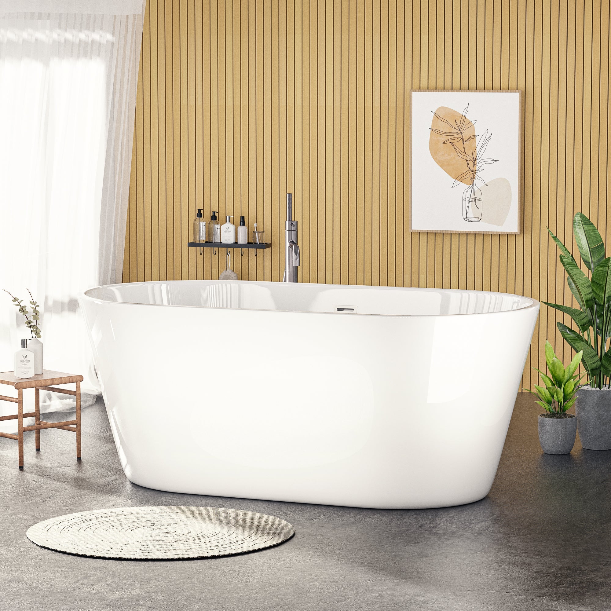 60'' Freestanding Gloss White Acrylic Soaking Bathtub with Toe-Tap Chrome Drain and Classic Slotted Overflow, 24A02-60