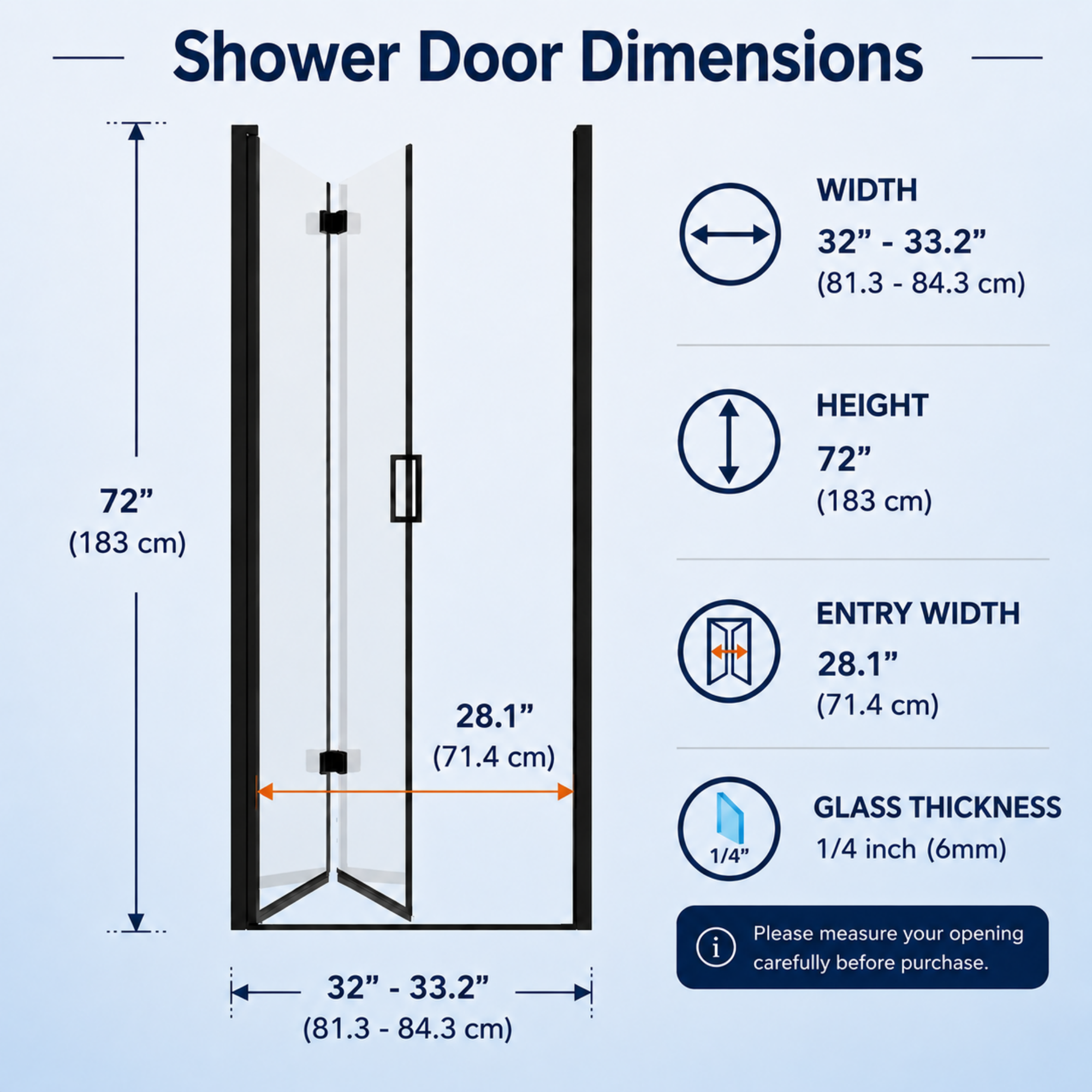 32-35 x 72 in Folding Pivot Shower Door - 32-33.2 x 72 in view 2