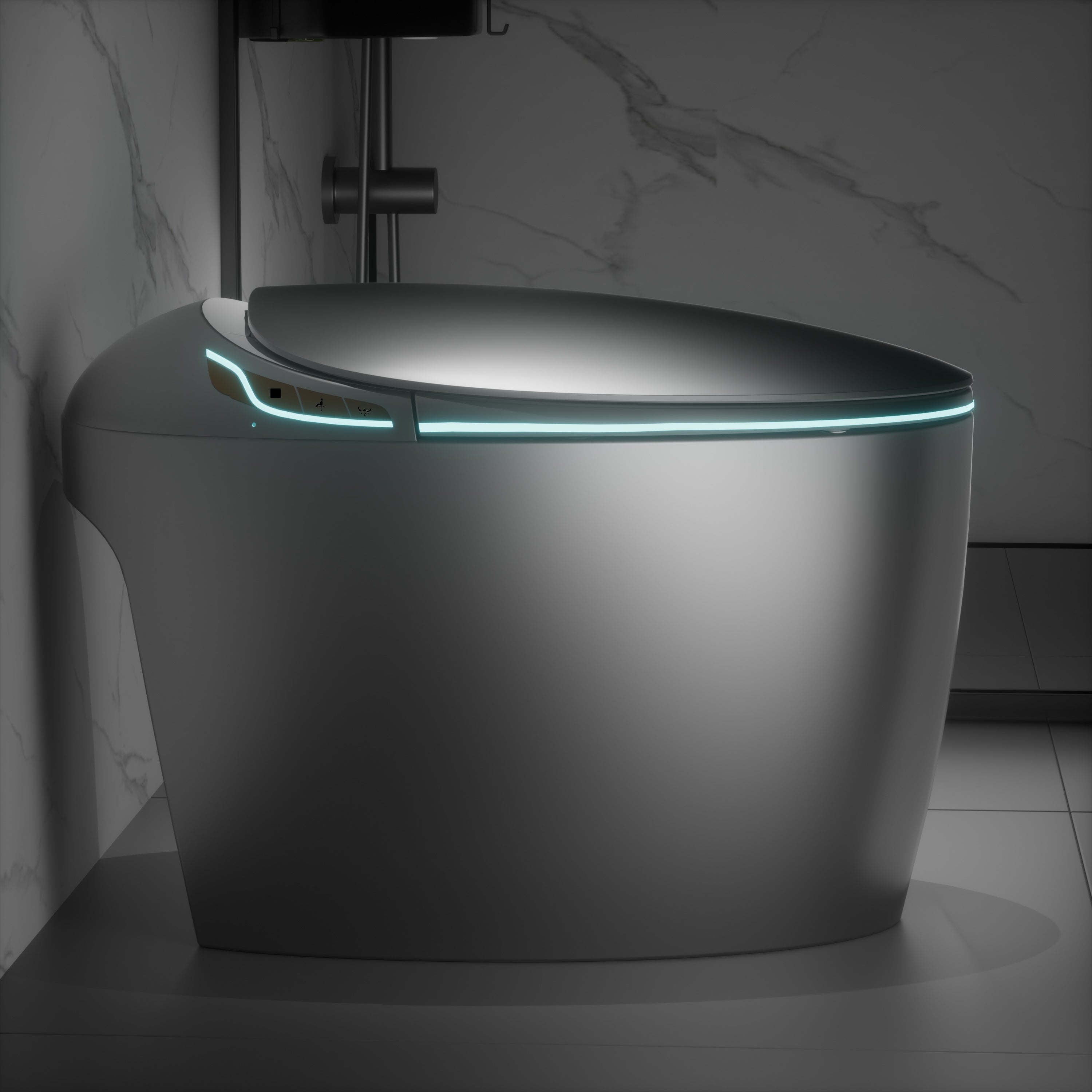 Unique Smart Toilet with Bidet Built In, Intelligent One Piece Toilet For Modern Bathroom, Auto Open/Close Seat, Foot Sensor, LED Display,Night Light, Warm Water & Dryer,Grey