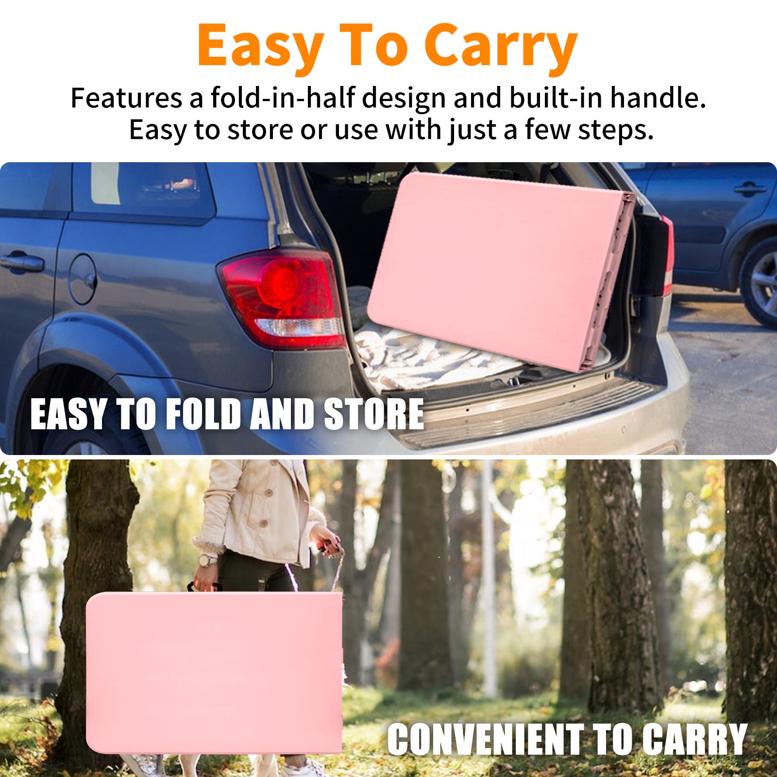 8ft Pink Folding Table, Portable Plastic Table for Camping, Picnics, Parties, High Load Bearing Foldable Table