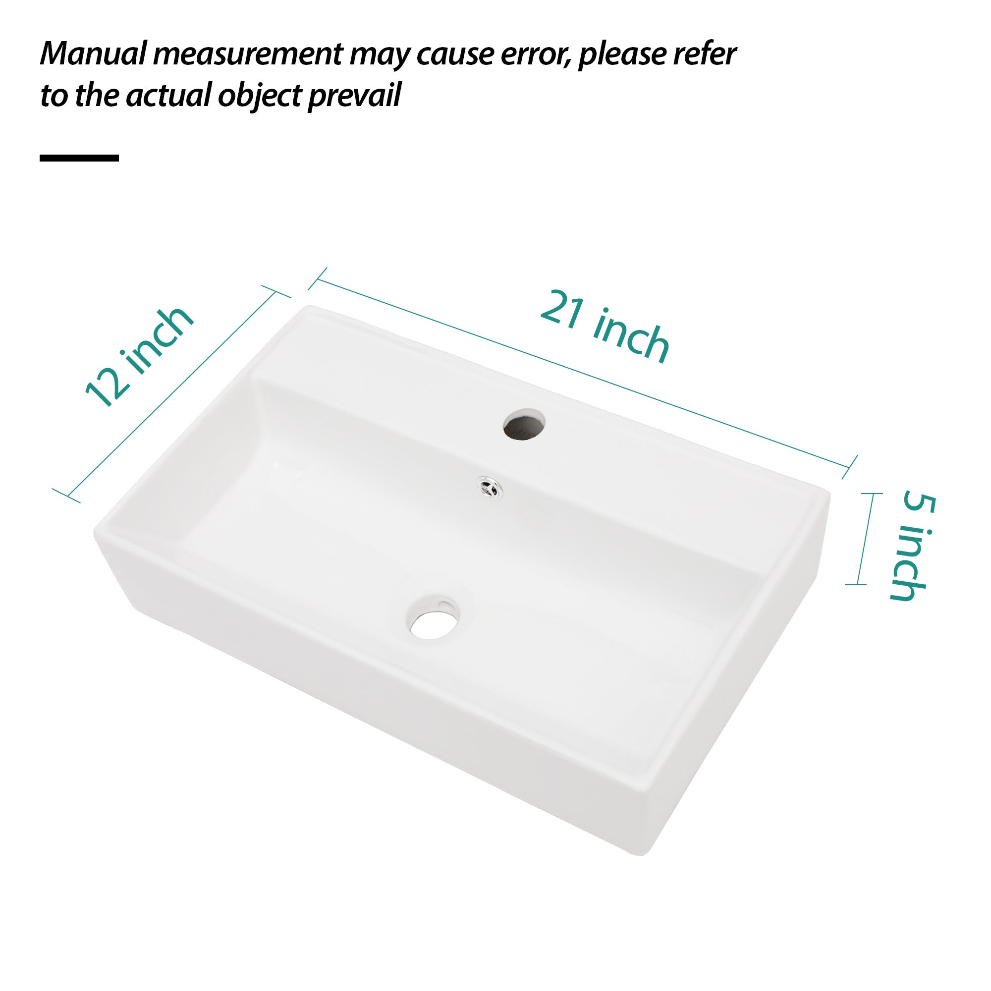 21x12 Inch White Ceramic Rectangle Wall Mount Bathroom Sink with Single Faucet Hole and Overflow