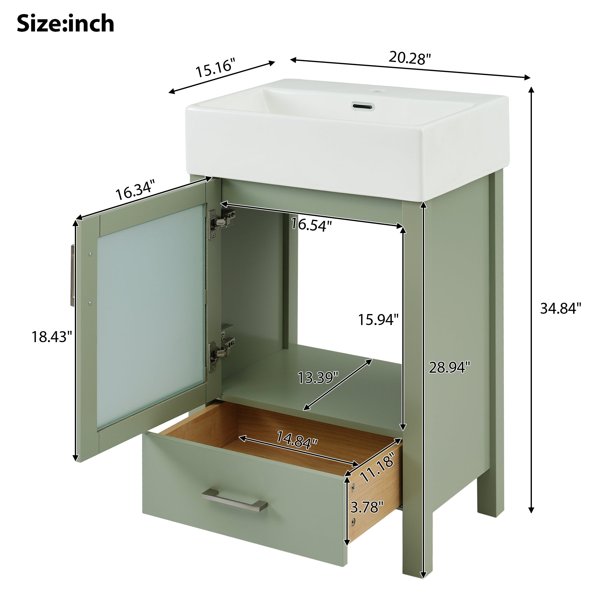 20-Inch bathroom vanity with ceramic sink and ample storage - ideal for small bathrooms