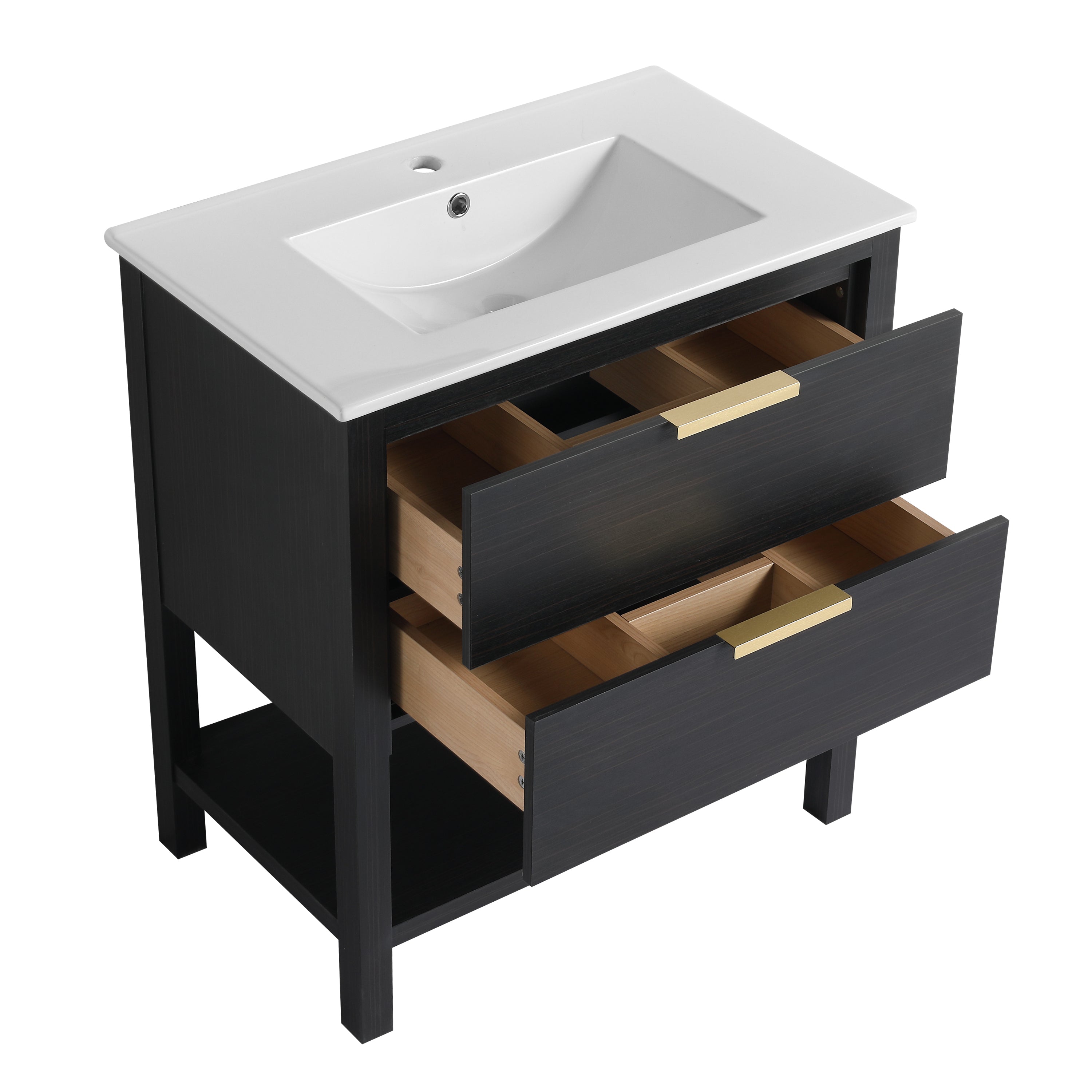 30 inch Bathroom Vanity With Sink and 2 Soft Close Drawers, Golden Handle-BVB01030BCTG-BL9075B