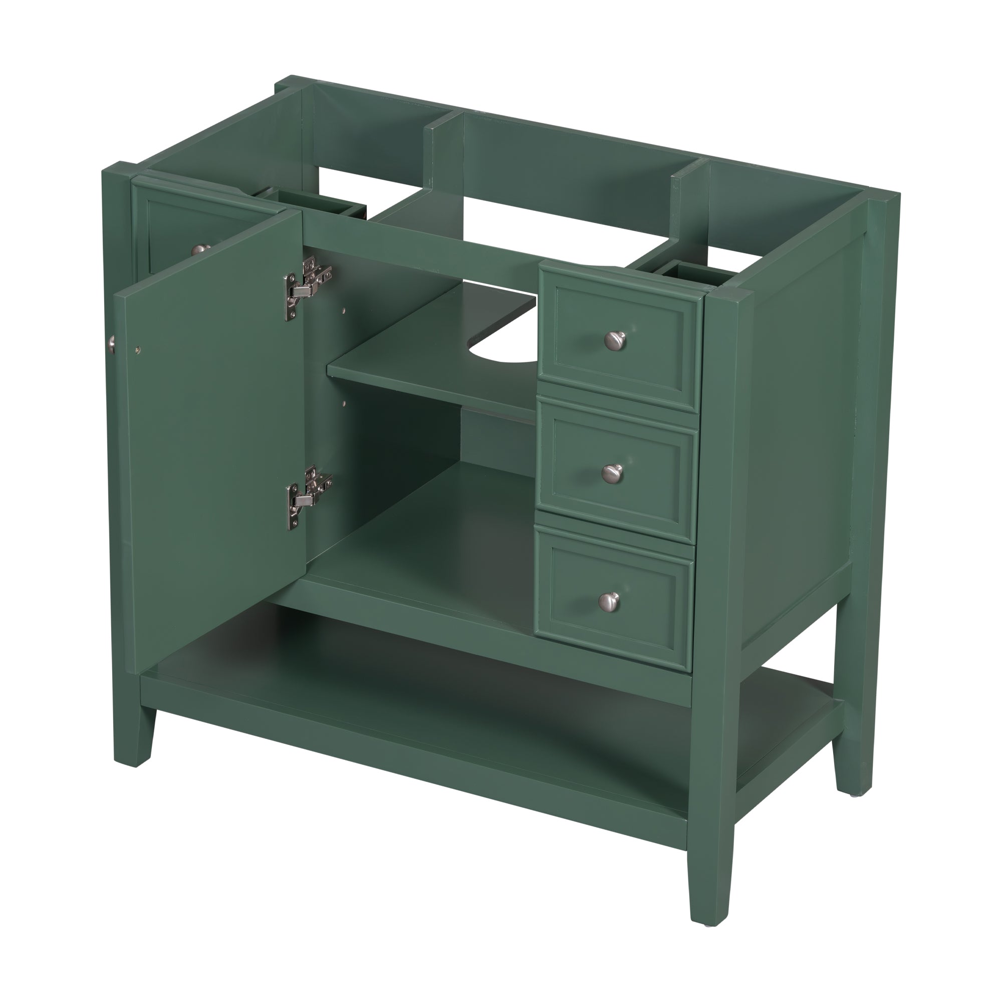 36" Bathroom Vanity without Sink, Cabinet Base Only, One Cabinet and three Drawers, Green