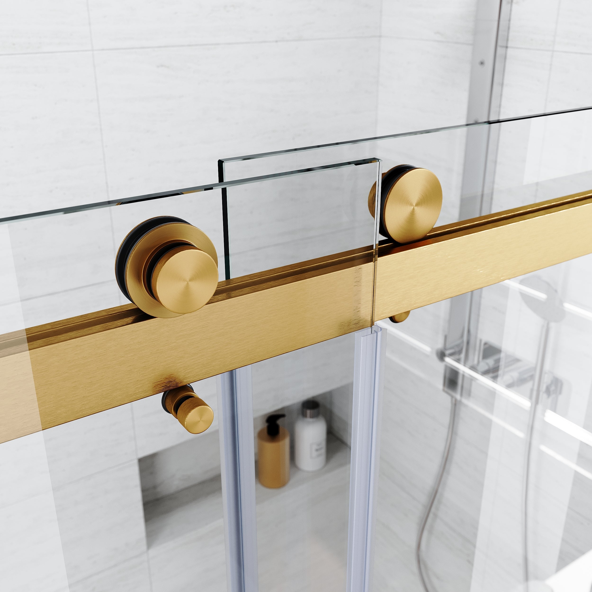 Frameless Sliding Shower Glass Door 56-60"W x 76"H,3/8"(10mm) Thick Clear Tempered Glass,Heavy Duty Stainless Steel Hardwares,Brushed Gold