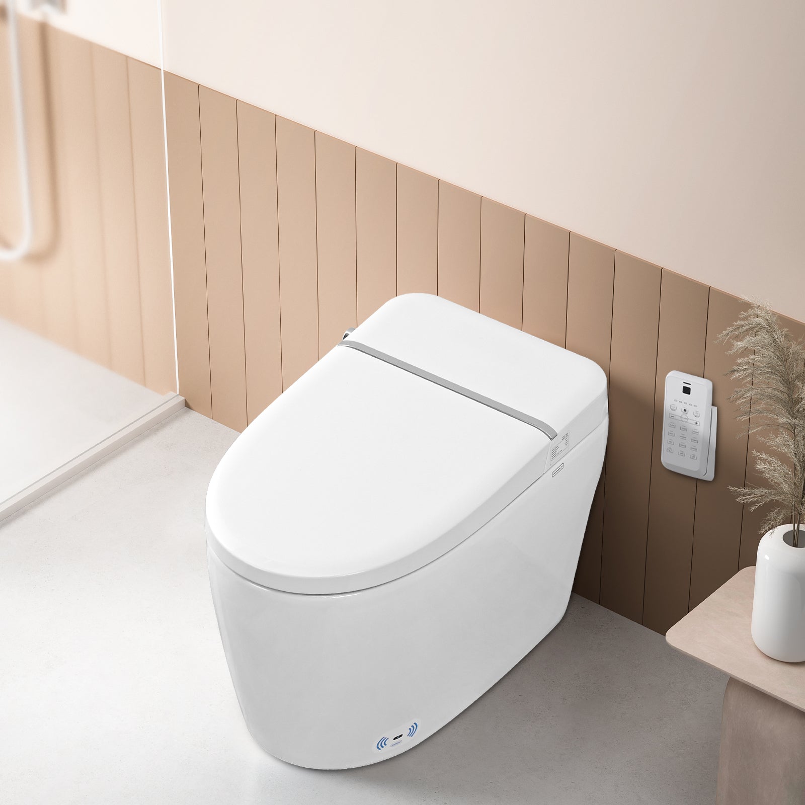 Smart Toilet Bidet Combo with Foot Sensor Open Cover/Seat, Self-Cleaning Nozzle, Heated Seat, Night Light, Knob Control, Power Outage Flushing, Soft Close, Auto Flush, with Remote Control