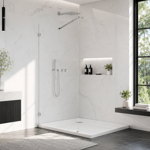 34 x 76 in Frameless Fixed Shower Glass Panel - Wall Clamp Chrome view 1