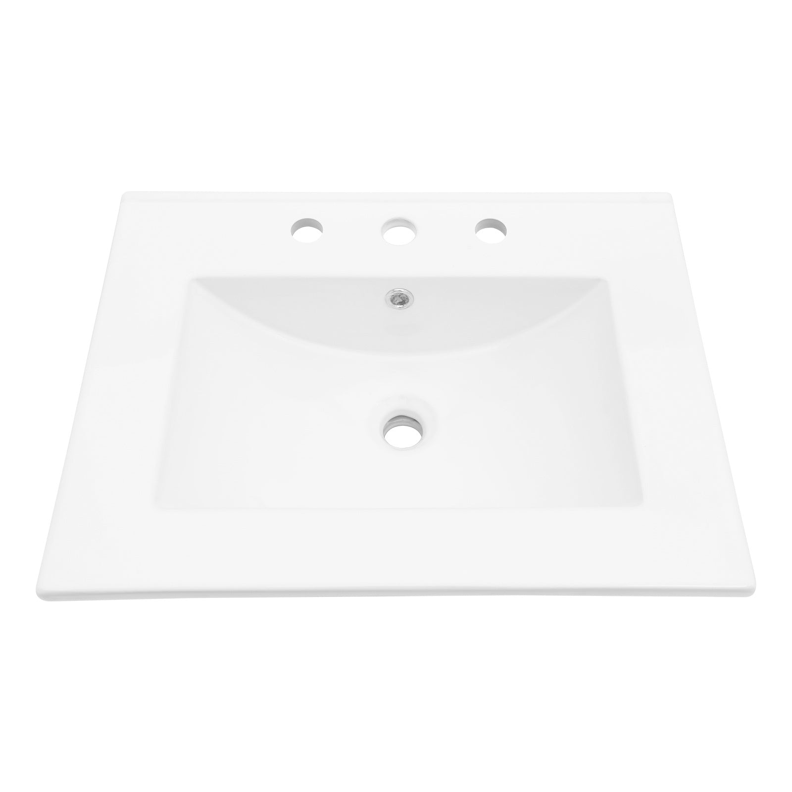 24"x18" White Rectangular Single Vanity Top with 3 Faucet Hole and Overflow(Sink Only)