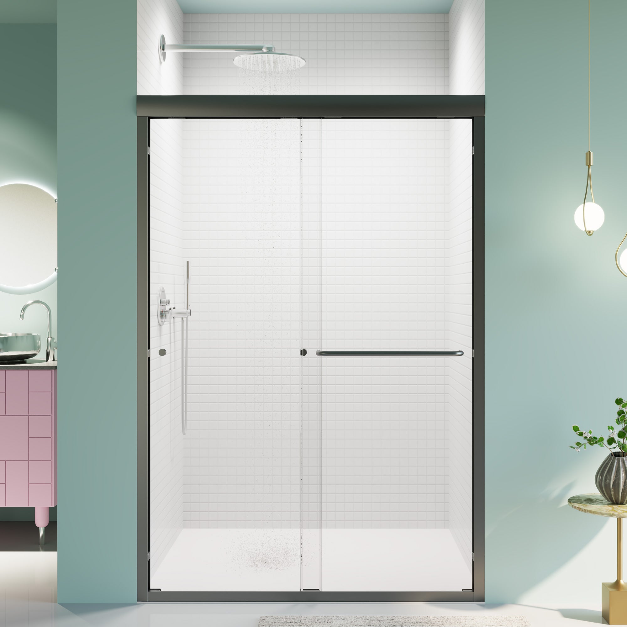 44-48 x 72 in bypass shower door in Matte Black