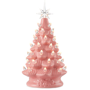 Pre-Lit Ceramic Christmas Tree Hand-Painted Tabletop with Lights 12"