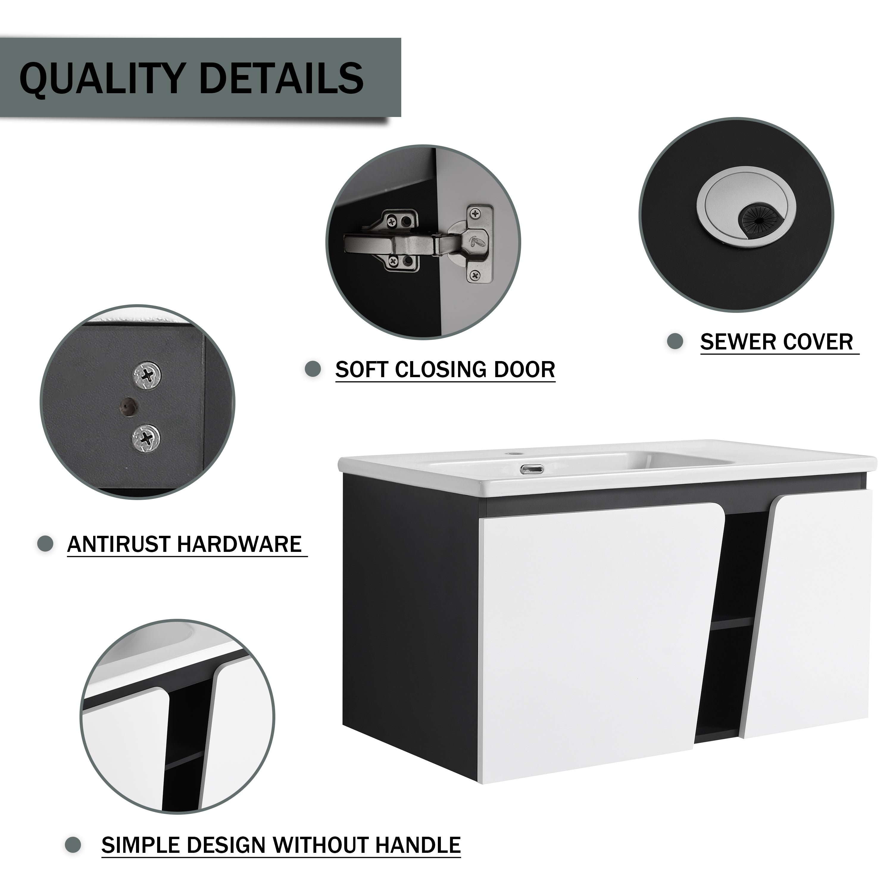 36'' Floating Wall-Mounted Bathroom Vanity With Ceramic Basin & Soft-Close Cabinet Door