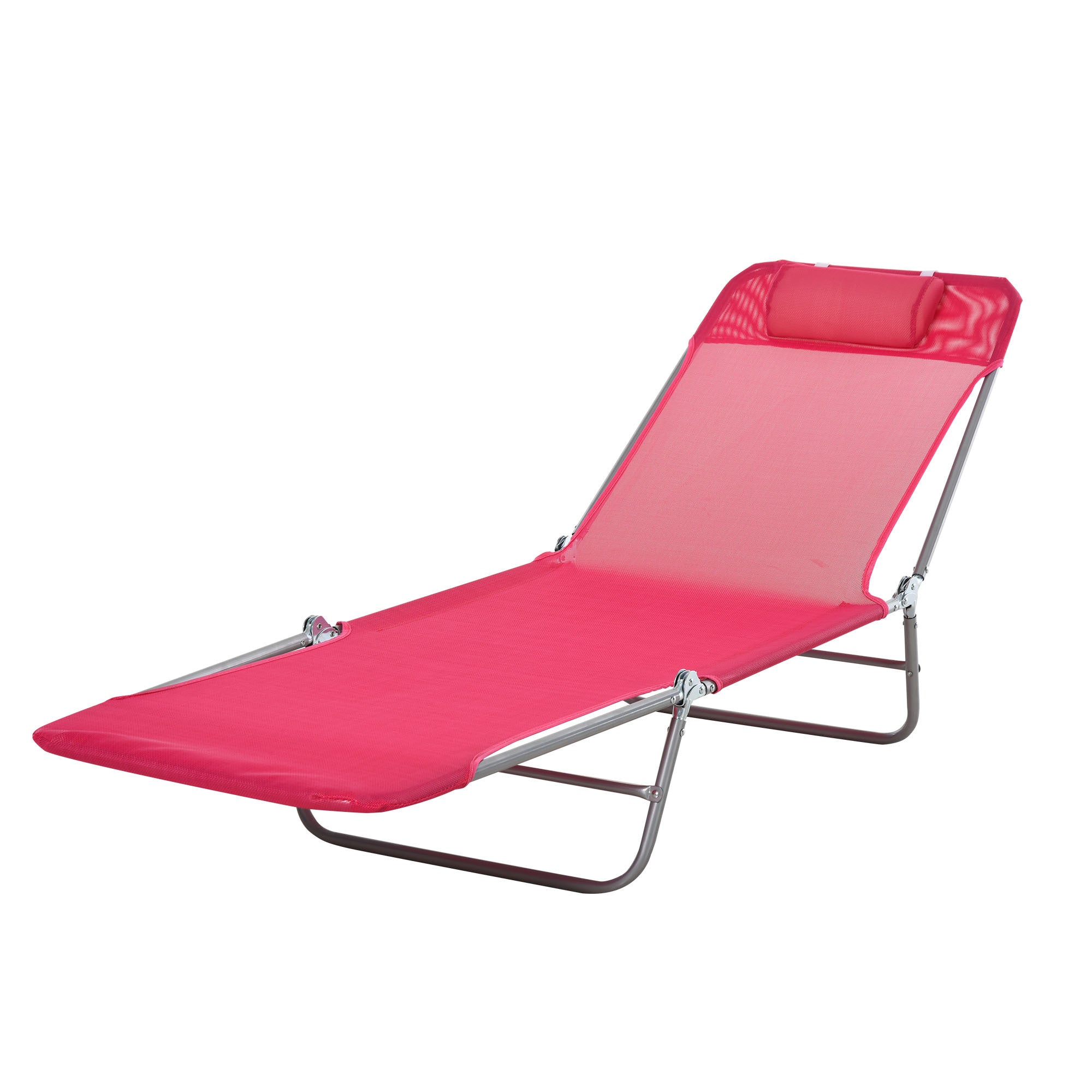 Outsunny Folding Chaise Lounge Chair, Pool Sun Tanning Chair, Outdoor Lounge Chair with Reclining Back, Breathable Mesh Seat, Headrest for Beach, Yard, Patio, Pink