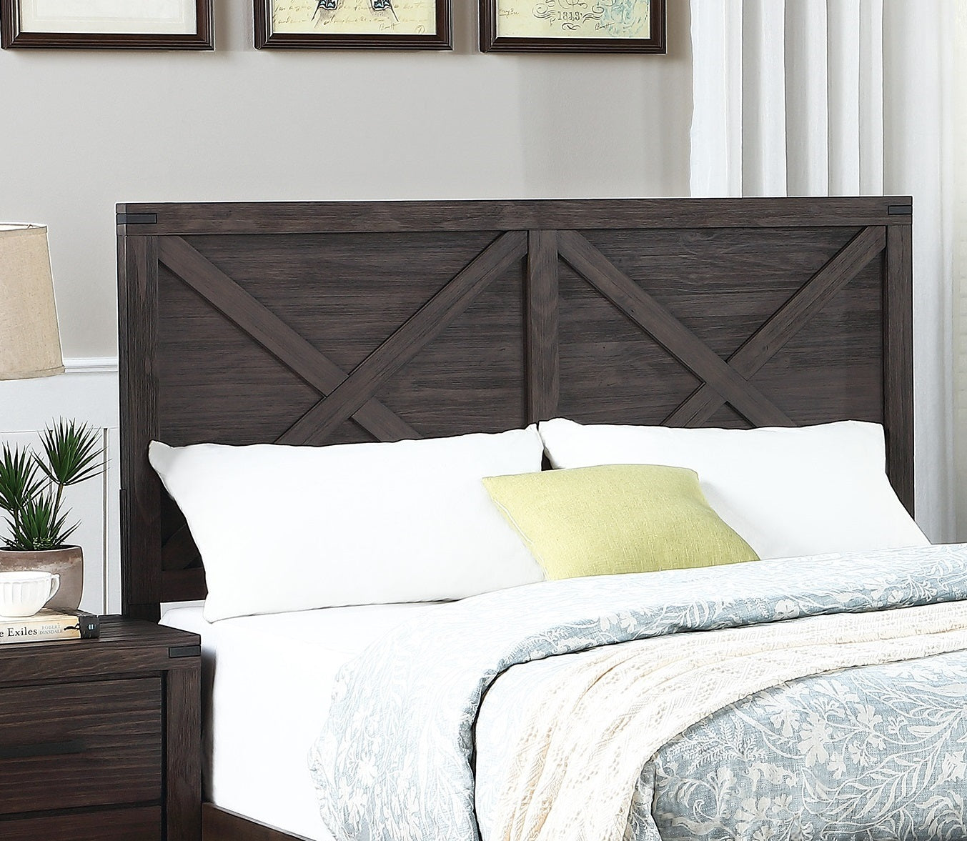 Rustic Contemporary Espresso 1pc Queen Size Bed Wooden X-Design HB Unique Look Bedroom Furniture