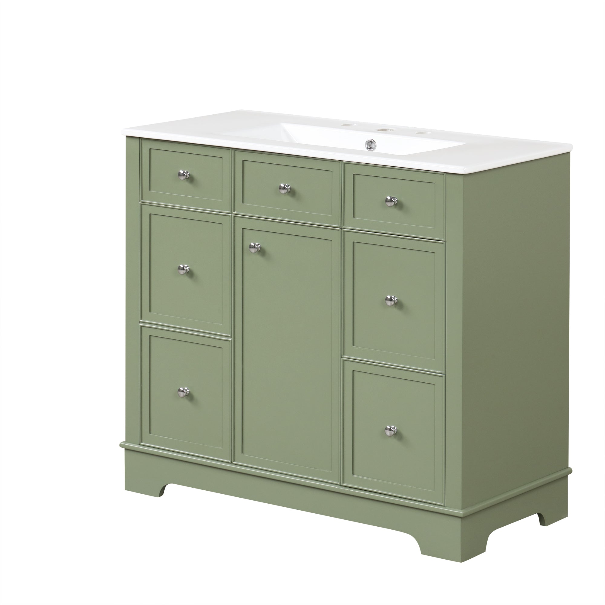 36" Bathroom Vanity with Sink, One Cabinet with Three drawers and One Flip Drawer, Solid Wood and MDF Board, Green