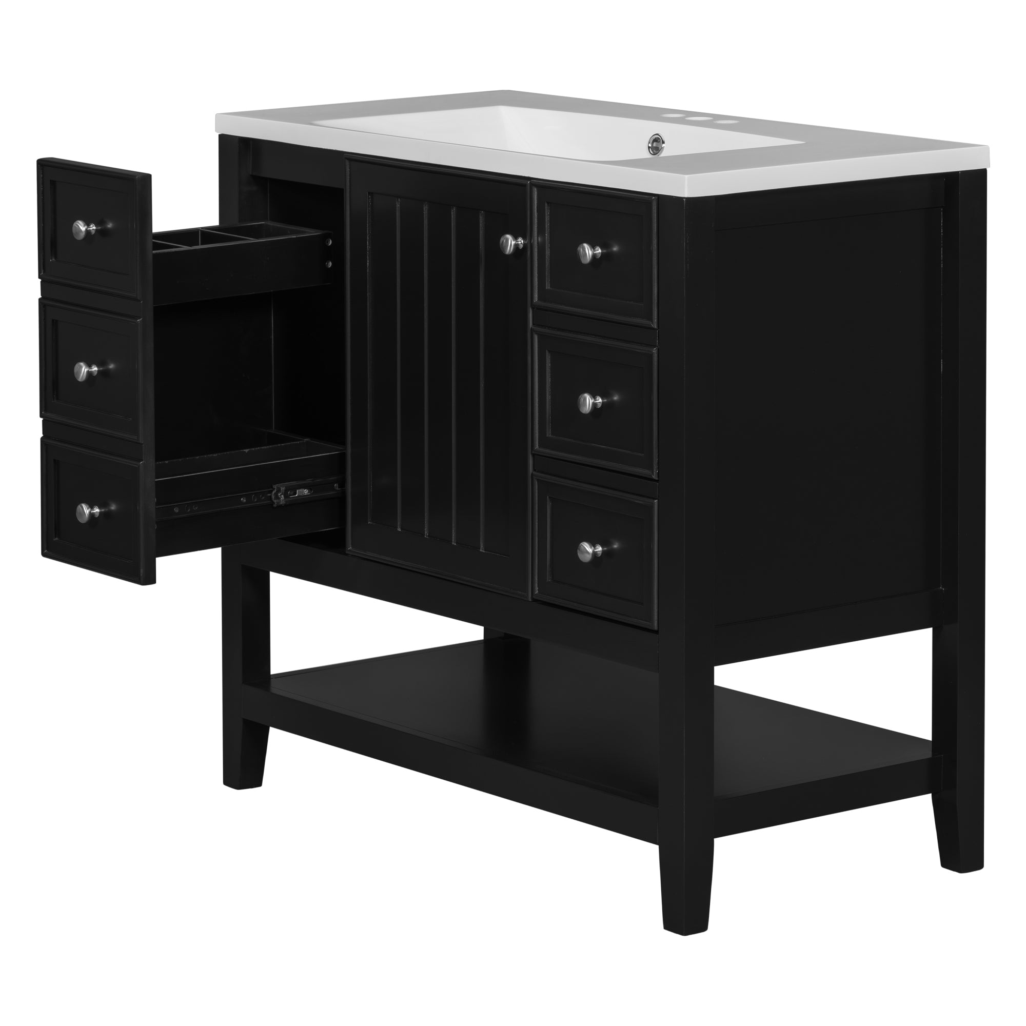 36" Bathroom Vanity with Sink Combo, One Cabinet and Three Drawers, Solid Wood and MDF Board, Black