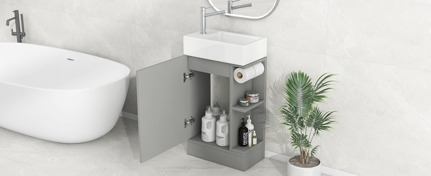 18.6" Bathroom Vanity with Sink, Bathroom Vanity Cabinet with Two-tier Shelf, Left or Right Orientation, Grey