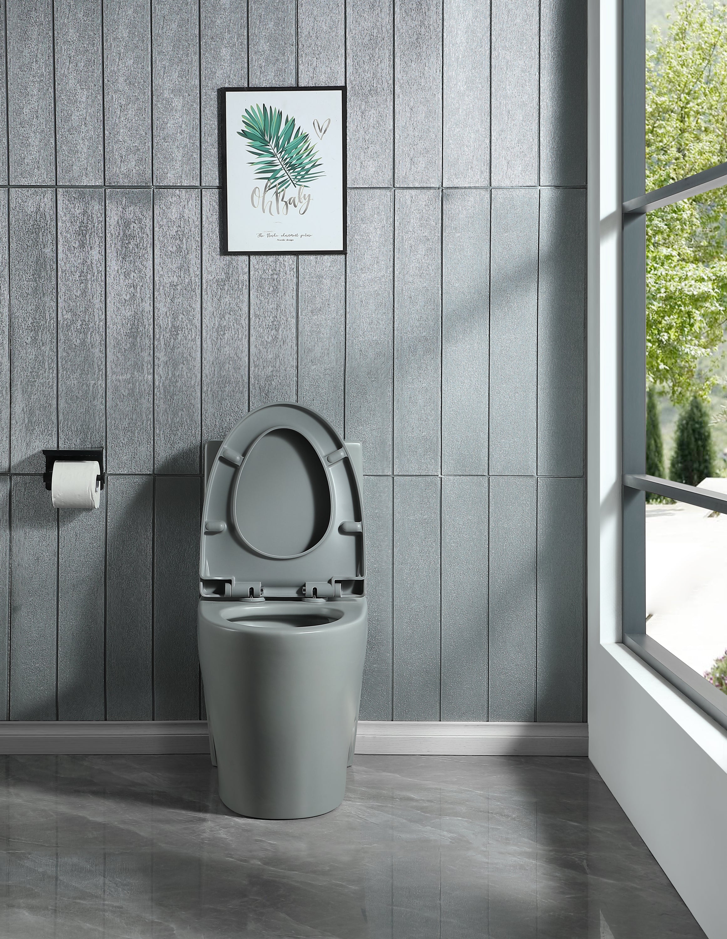 1.1/1.60 GPF Dual-Flush One Piece Toilet, Water-Saving Elongated Comfort Height Floor Mounted, Soft Close 1000 Gram Map Flushing Score Toilet, Light Grey 23T01-LG