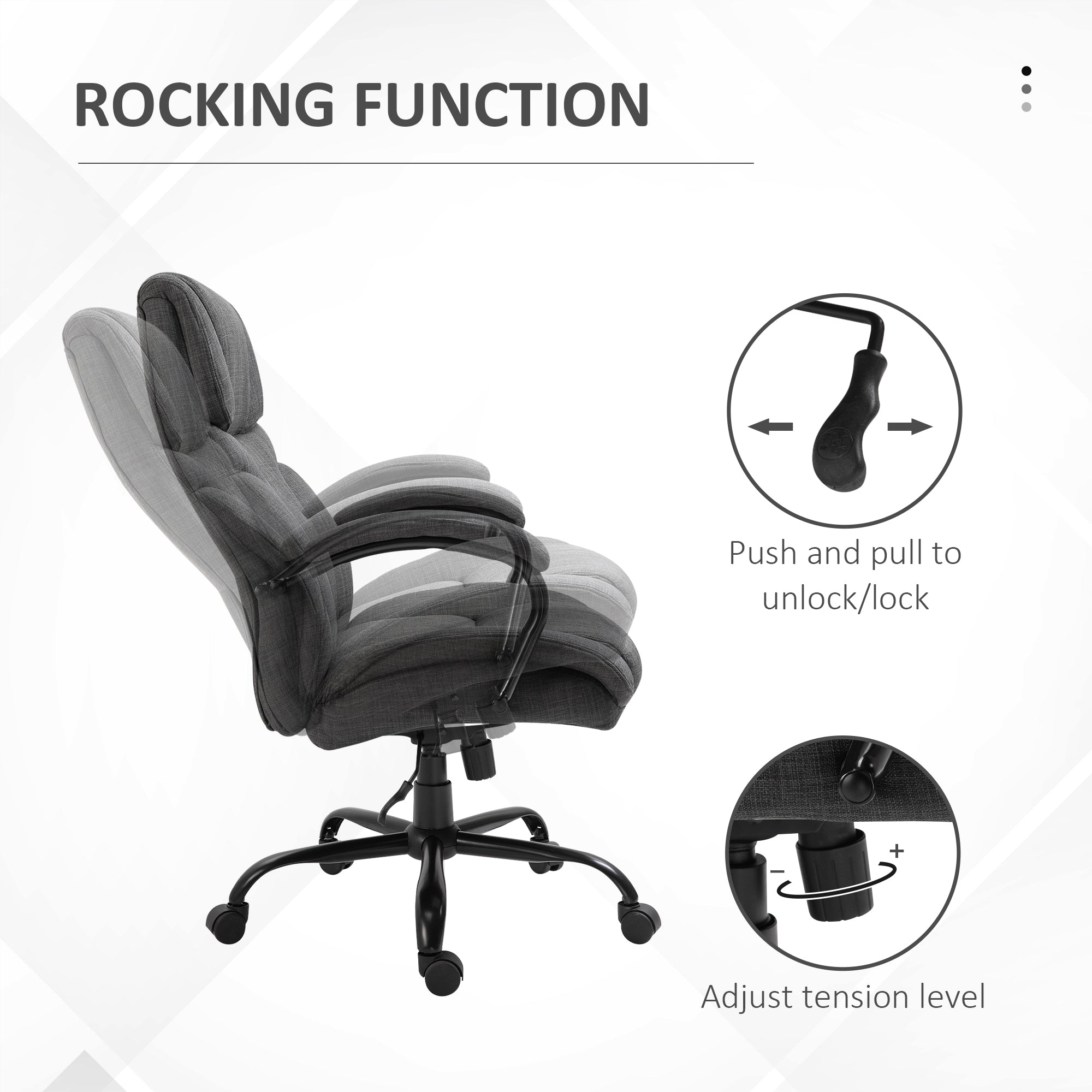 500lbs Big and Tall Office Chair with Wide Seat, Ergonomic Executive Computer Chair with Adjustable Height, Swivel Wheels and Linen Finish, Dark Grey