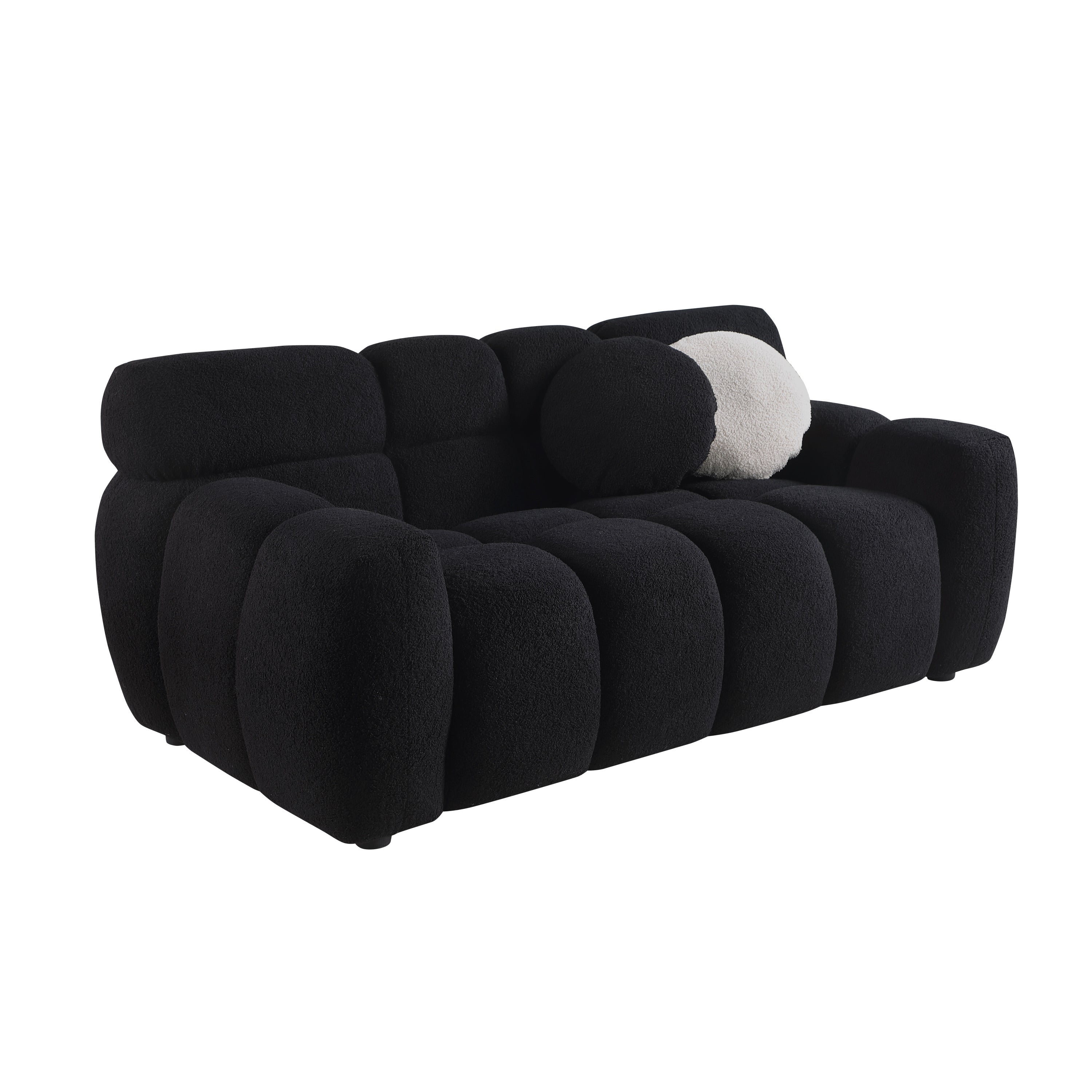 64.96 length ,35.83" deepth ,human body structure for USA people,  marshmallow sofa,boucle sofa ,2  seater, BEIGE  BOUCLE