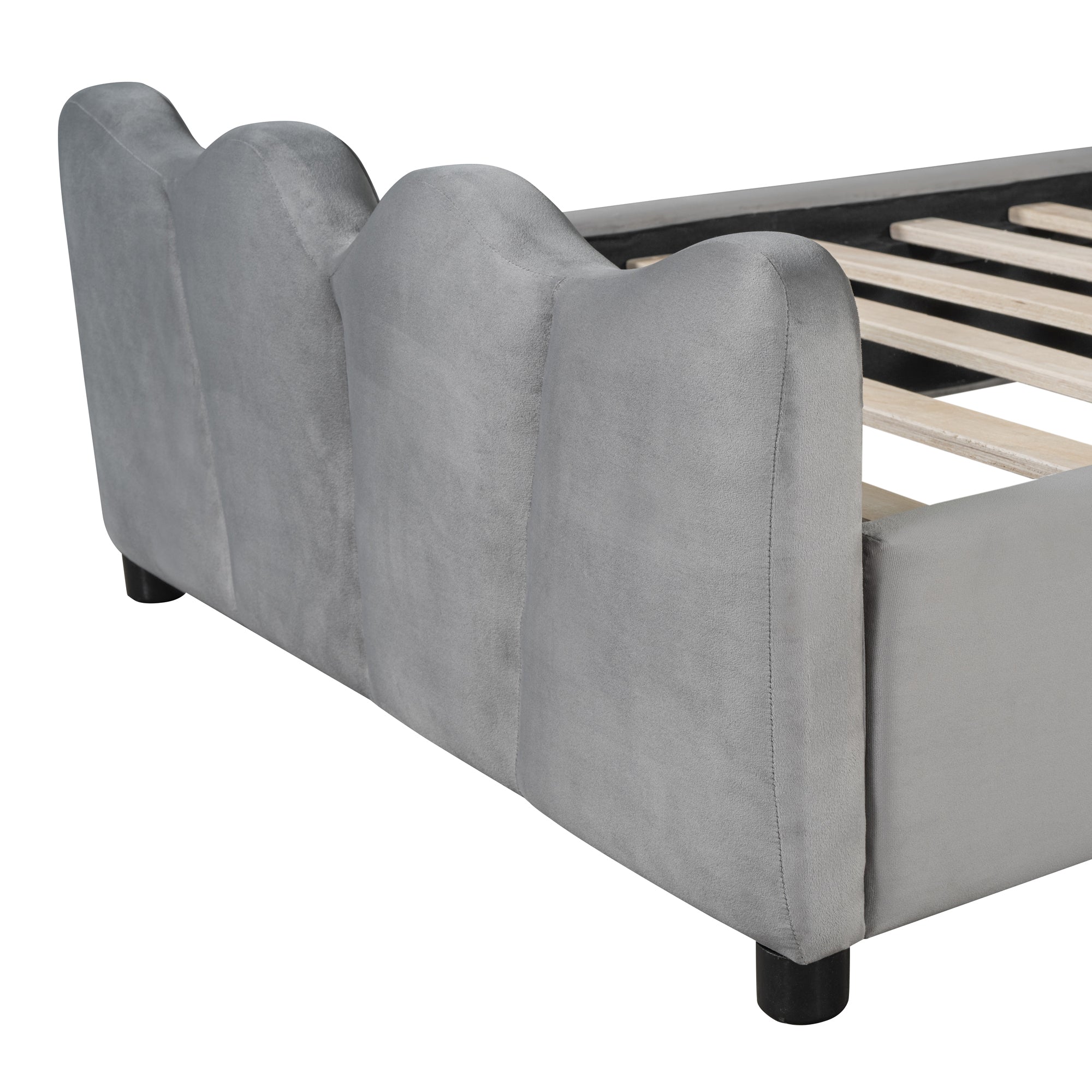 Twin Size Upholstered Platform Bed Velvet Upholstered Bed, Gray