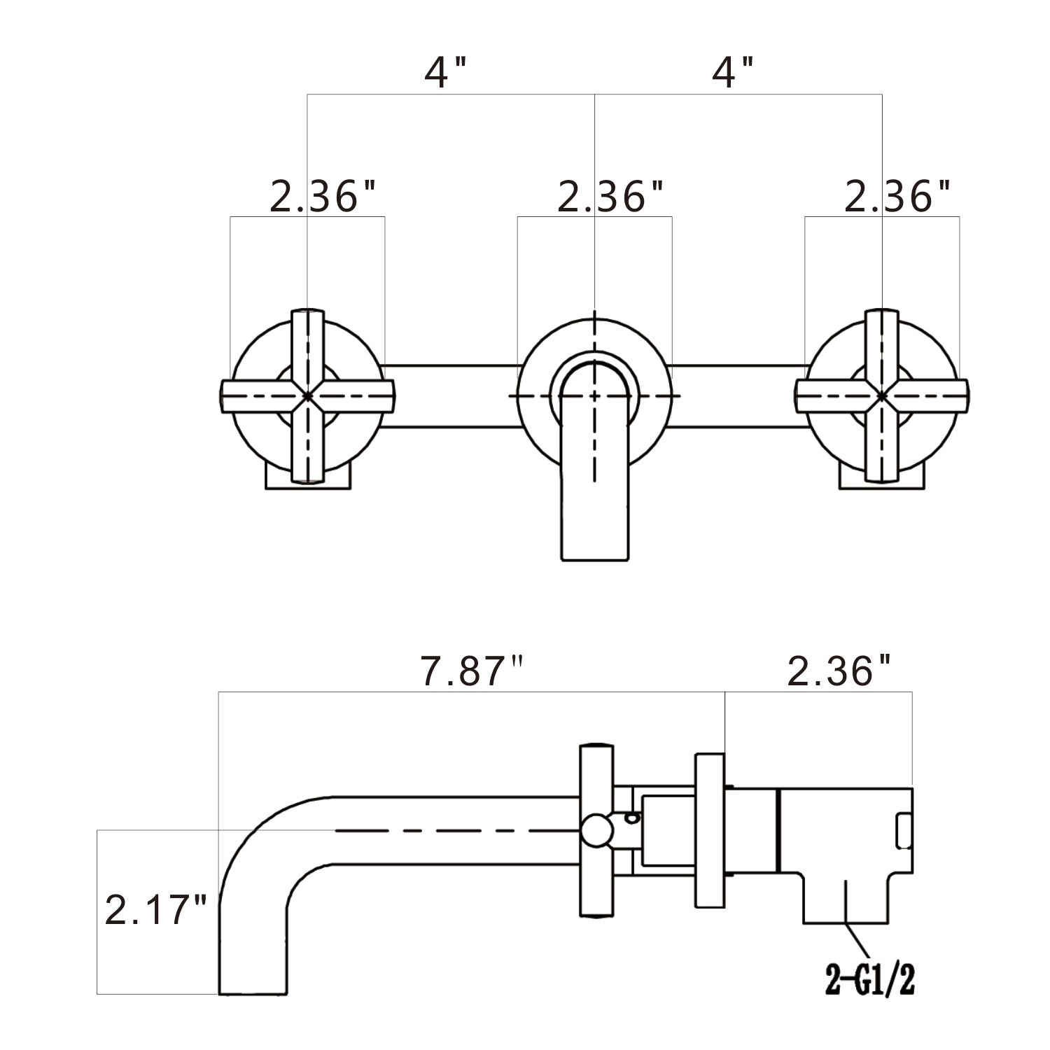 Double Handle Wall Mount Bathroom Faucet Matte Black