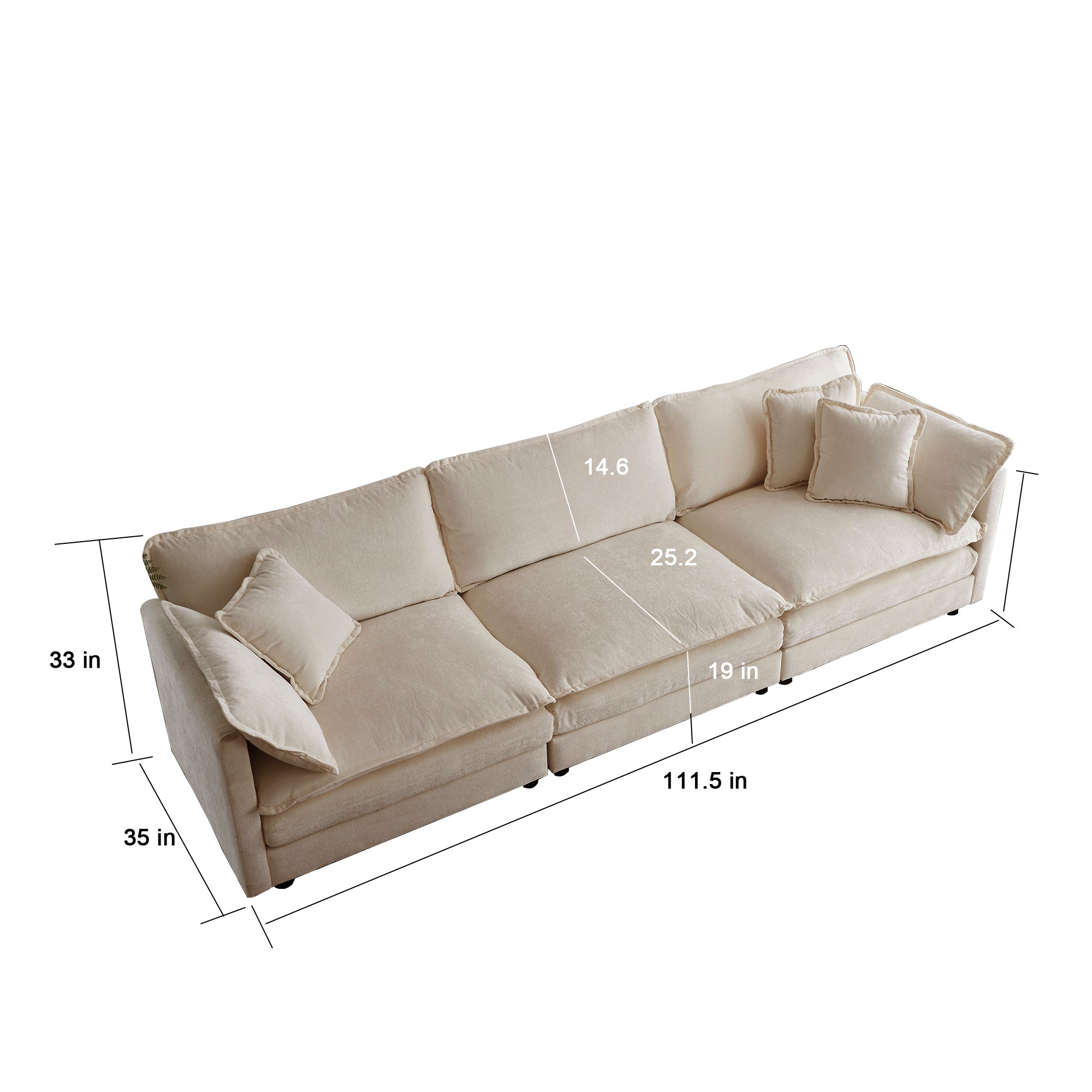 Free Combination Comfy Upholstery Modular Oversized L Shaped Sectional Sofa With Reversible Ottoman, Beige Chenille