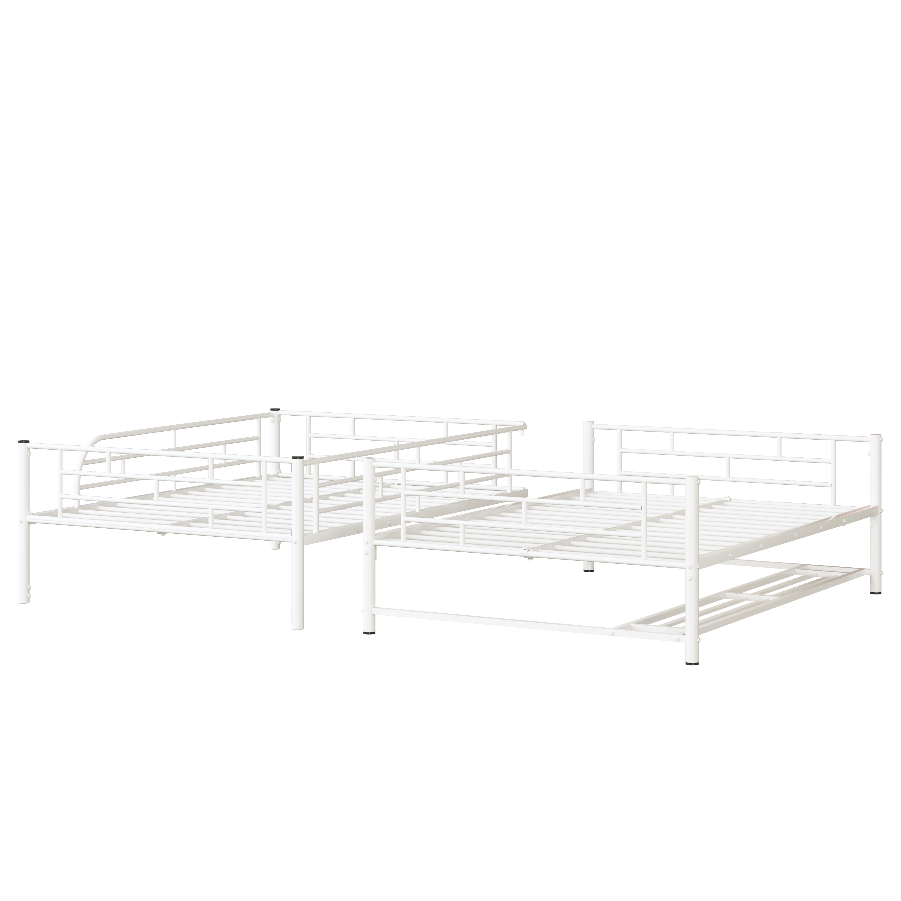 Full Over Full Metal Bunk Bed with Shelf and Guardrails, White