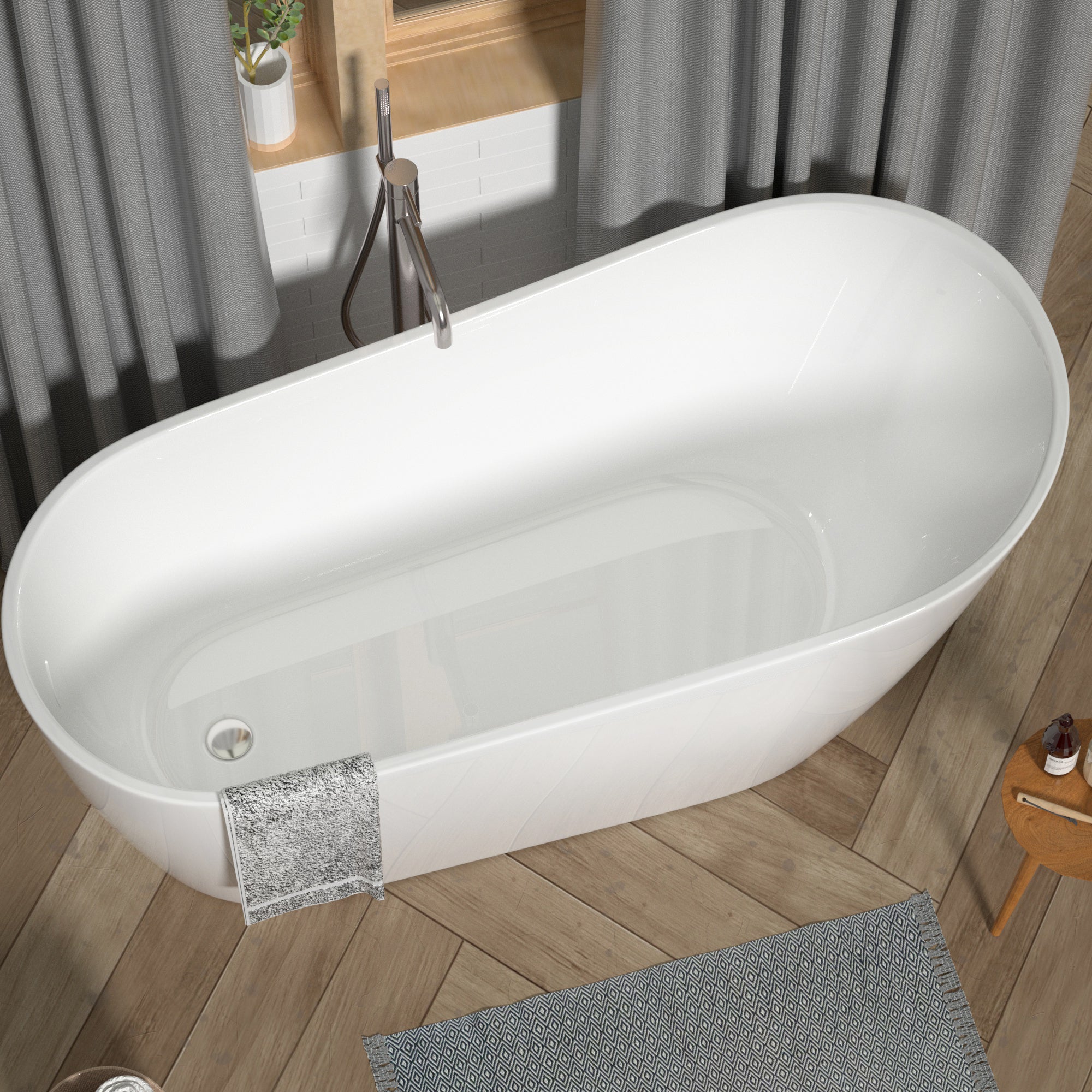 54" Acrylic Freestanding Soaking Bathtub-55 white