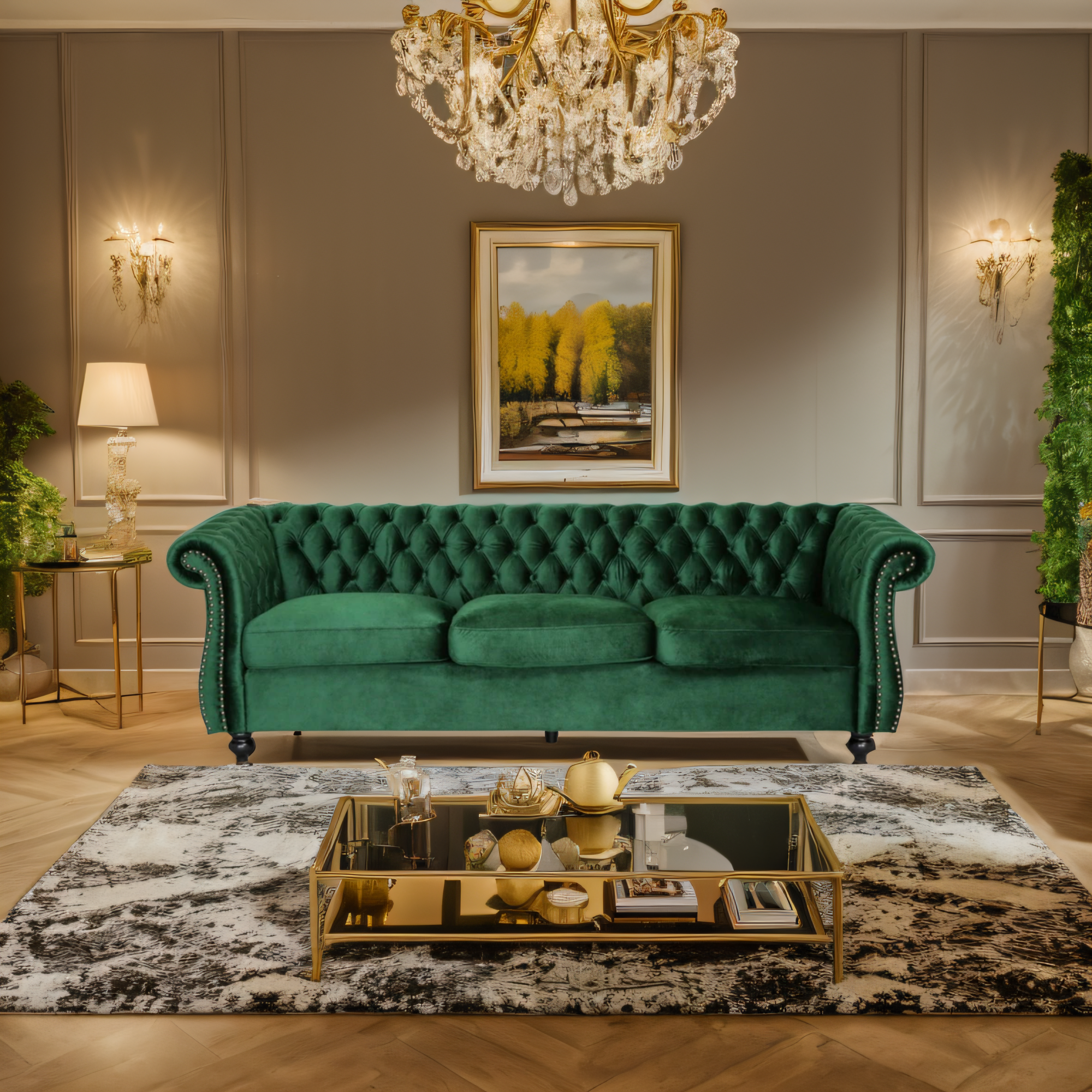 Durable 3-Seater Emerald Velvet Sofa, Combining Luxurious Comfort with Timeless Design, Perfect for Elegant Living Spaces, Featuring Plush Upholstery for Relaxation and a Touch of Sophisticated Style