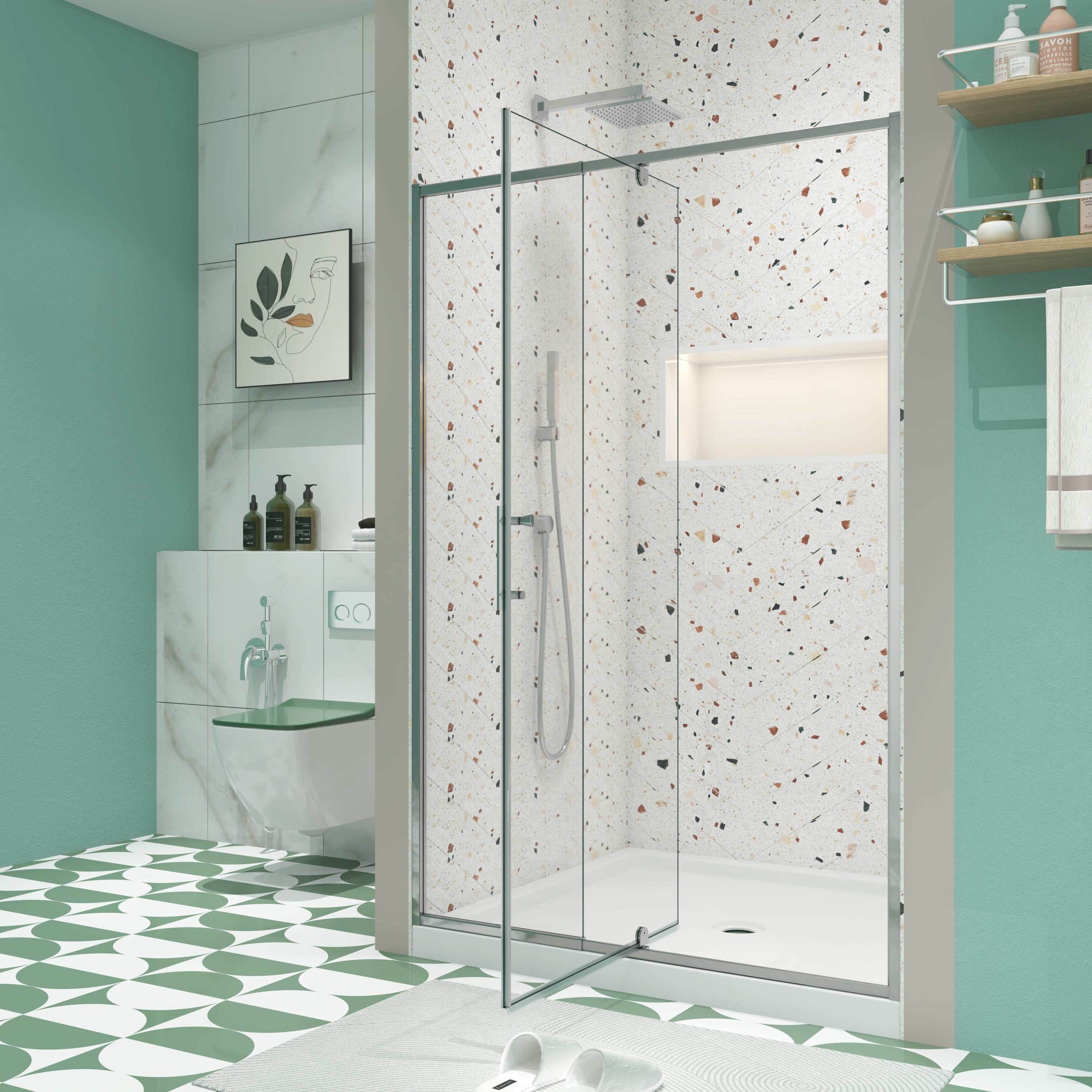 50-54" W x 71" H Pivot Swing Glass Shower Door, Pivot Frame Sliding Shower Door with 1/4"(6mm) Clear SGCC Tempered Glass