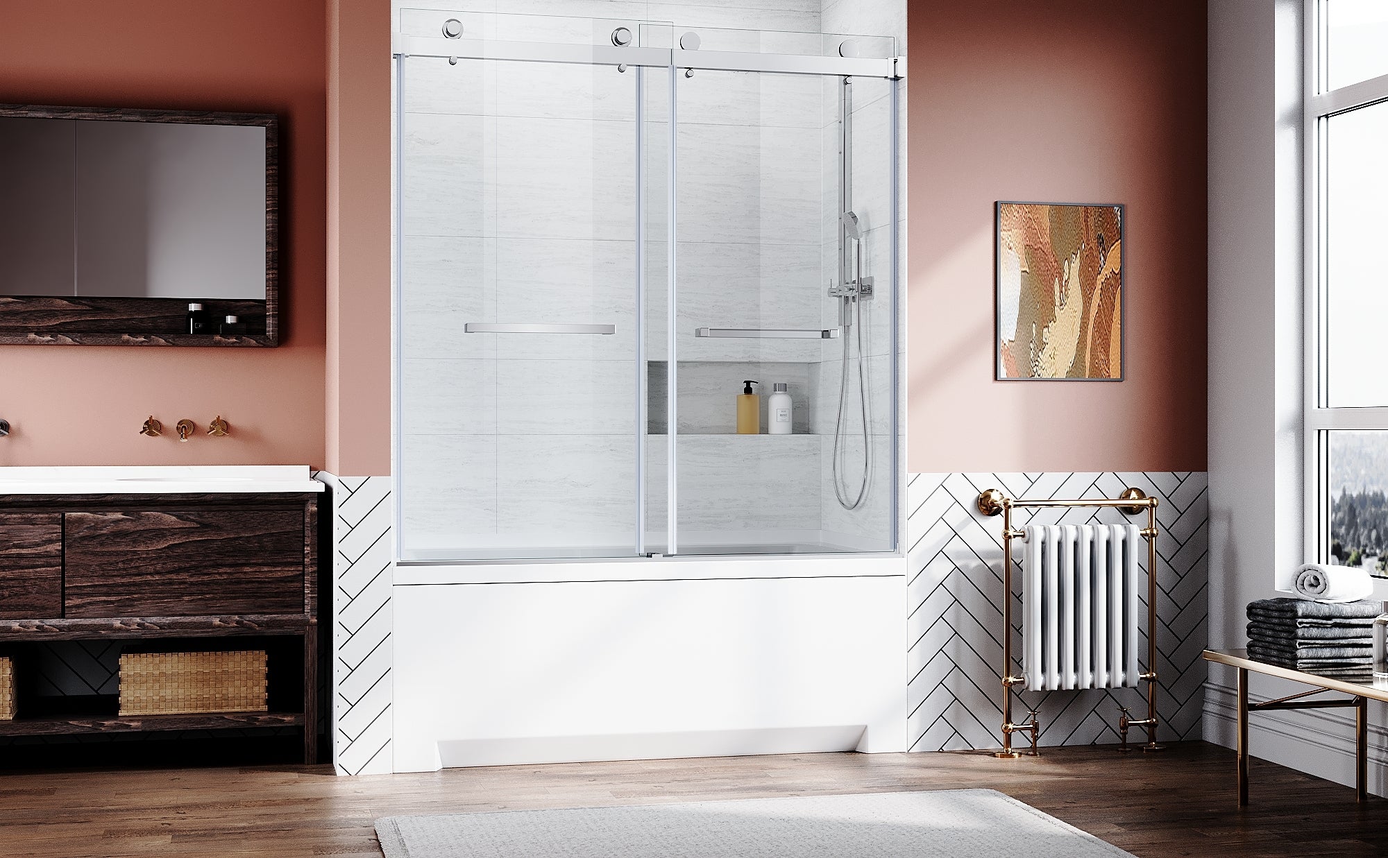 Frameless Sliding Bathtub Door 56-60"W x 62"H,Bypass Tub Glass Sliding Shower Doors