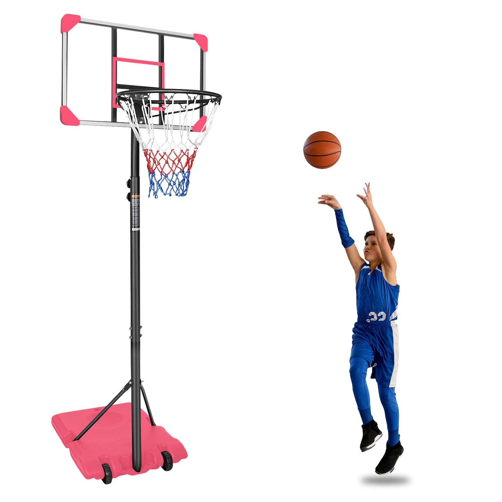 Portable Basketball Goal System with Stable Base and Wheels, use for Indoor Outdoor teenagers youth height adjustable 5.6 to 7ft Basketball Hoop 28 Inch Backboard