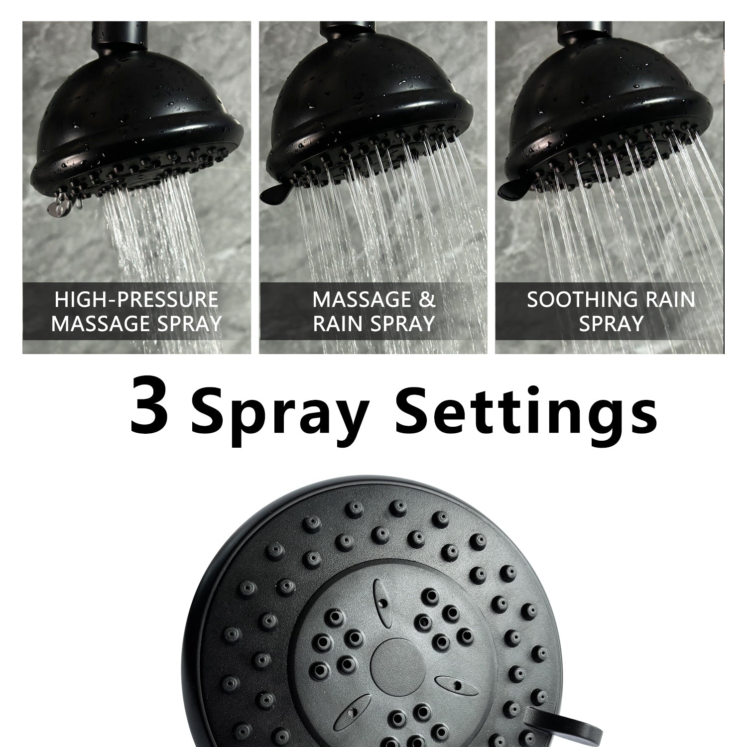 High-Pressure Rain Shower Head With 3 Spray Modes, 4 inch Fixed Bathroom Rainfall Showerhead With Adjustable Swivel Ball Joint, Bathroom Accessories