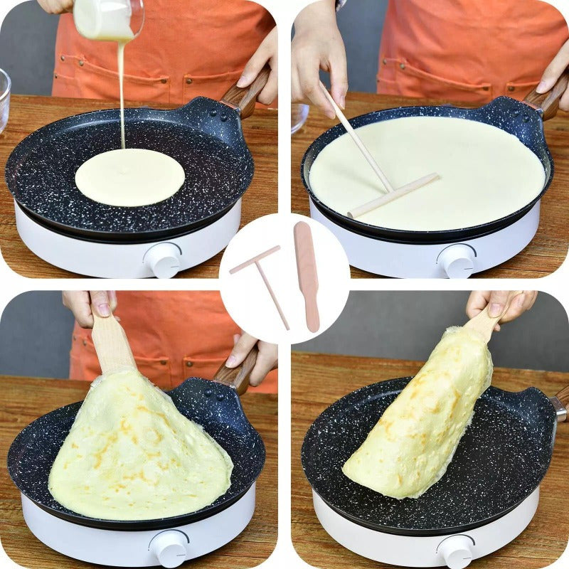 Nonstick Crepe Pan 11 inch Tortillas Granite Coating Dosa Pan w/ Spreader Turner