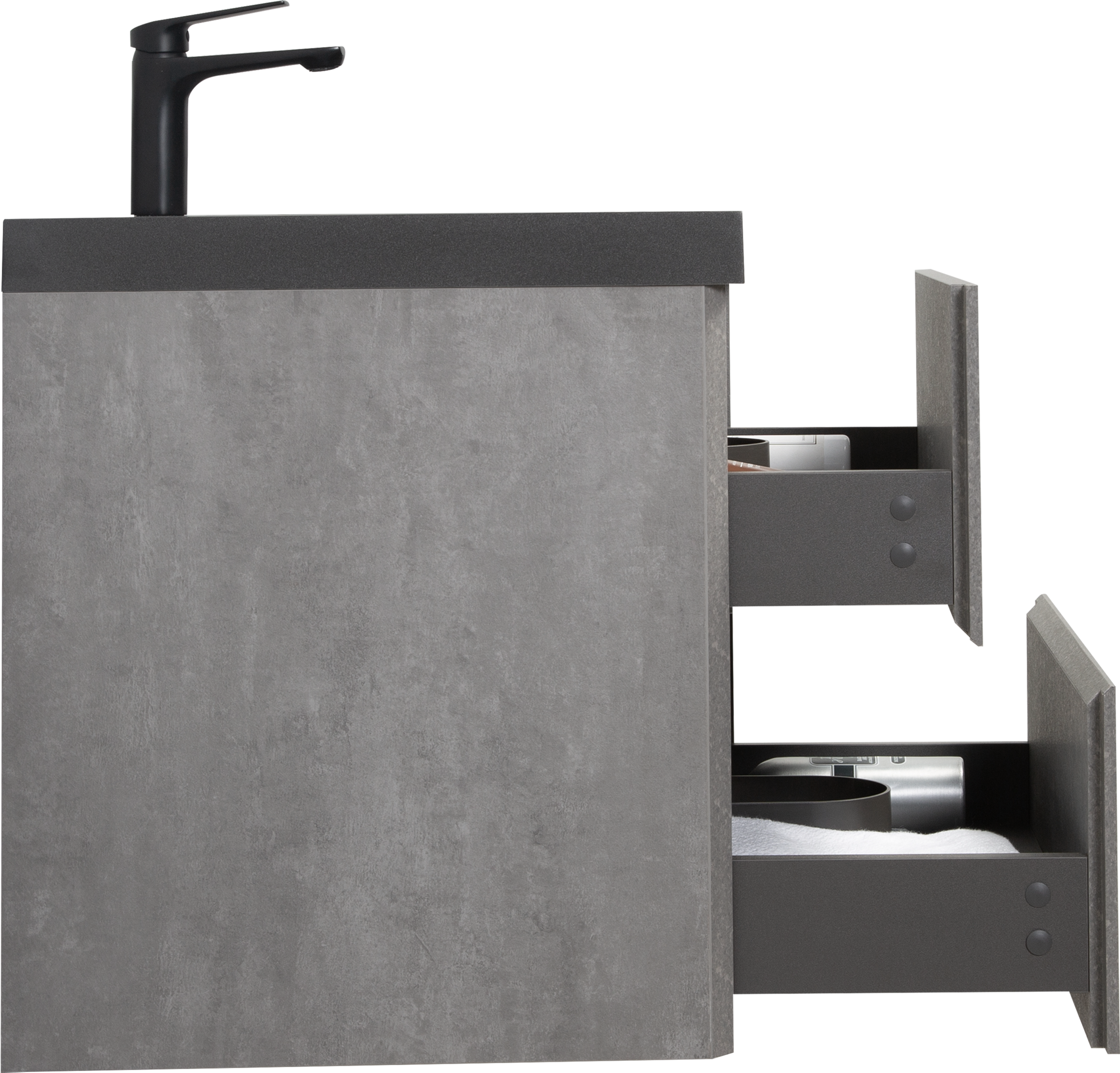 24" Floating Bathroom Vanity with Sink, Modern Wall-Mounted Bathroom Storage Vanity Cabinet with Black Quartz Sand Top Basin and Soft Close Drawers, 24V12-24GR Grey