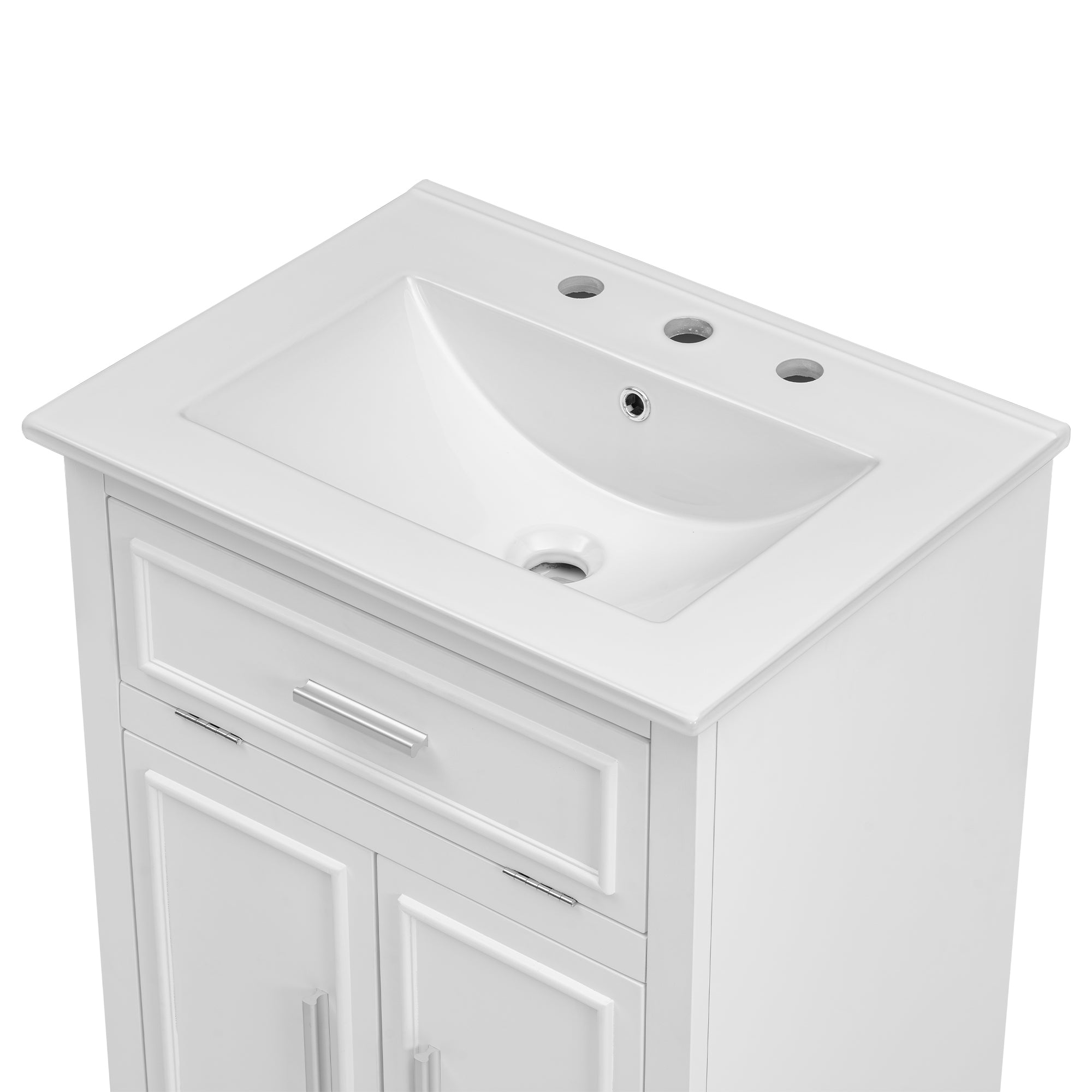 24" Bathroom Vanity with Sink, Bathroom Vanity Cabinet with One Flip Drawer and Doors, Solid Wood and MDF, White