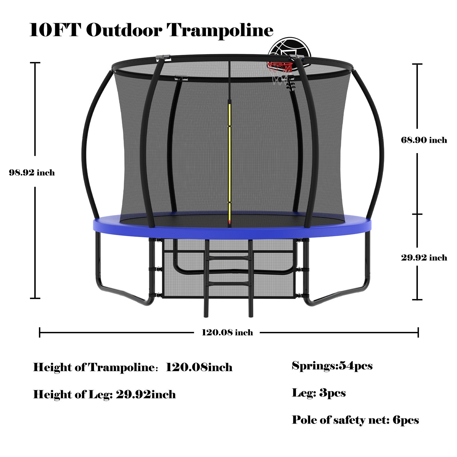 10FT Pumpkin Trampoline, Outdoor Trampoline with Basketball Hoop, Enclosure Net and Ladder