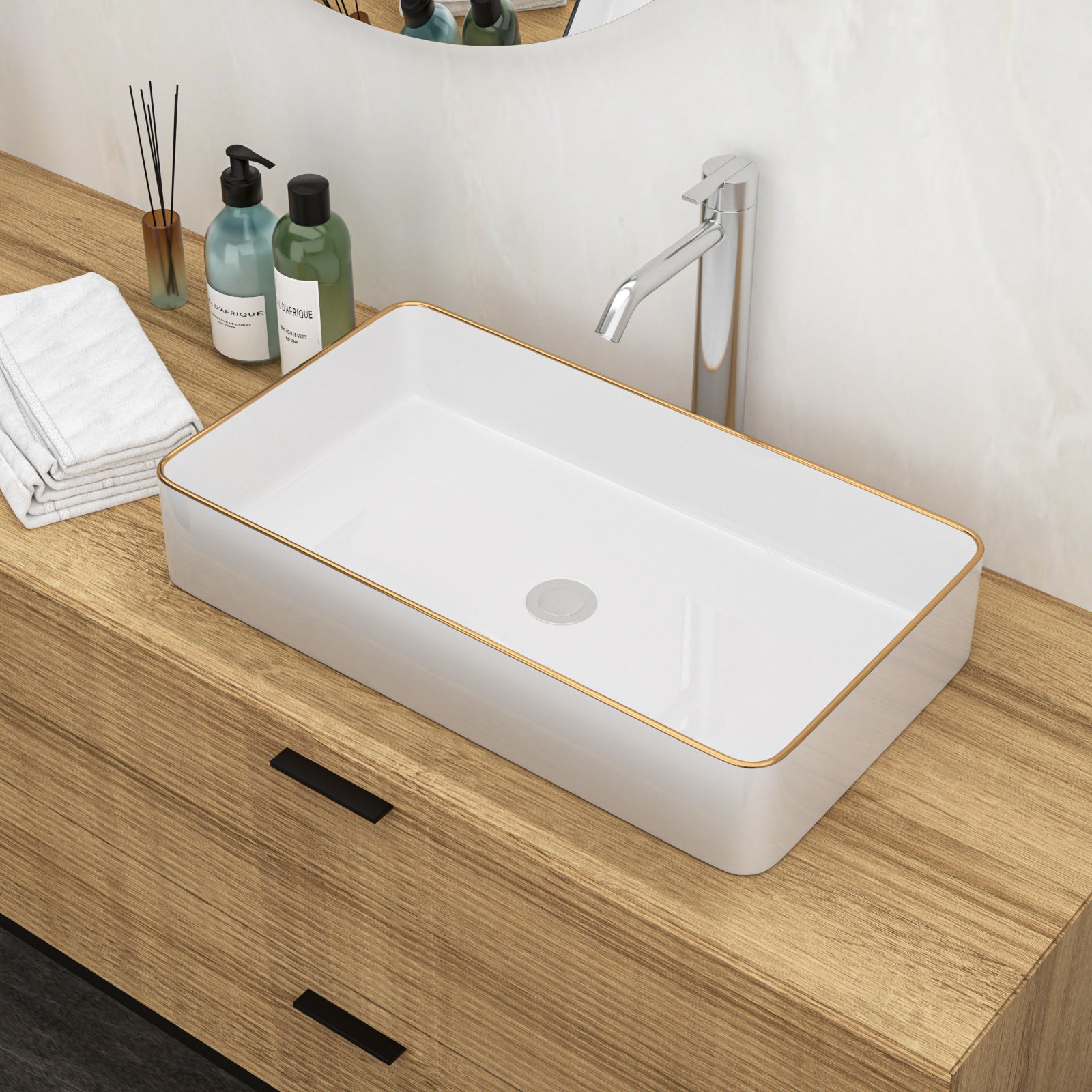 24x14 Inch White Ceramic Rectangular Vessel Bathroom Sink