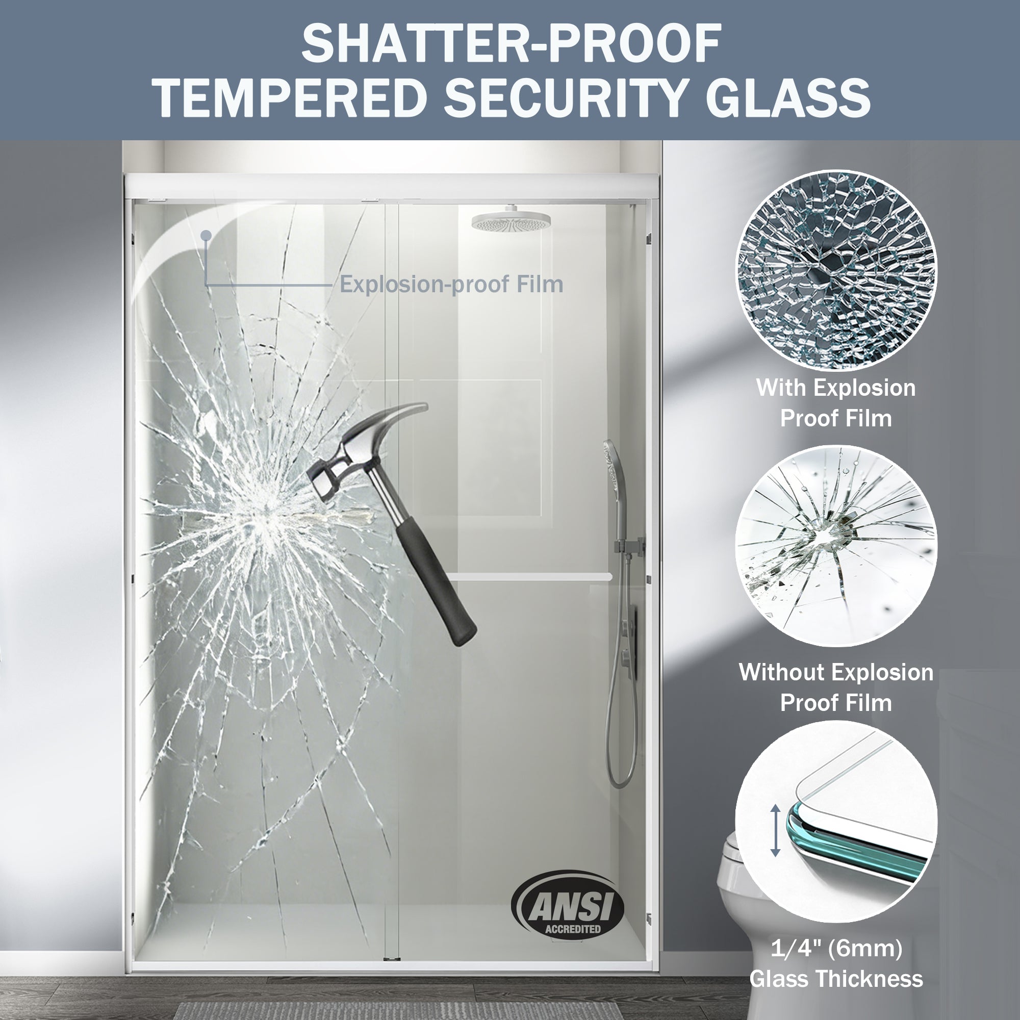 White sliding shower door 44-48 in. hardware and track detail