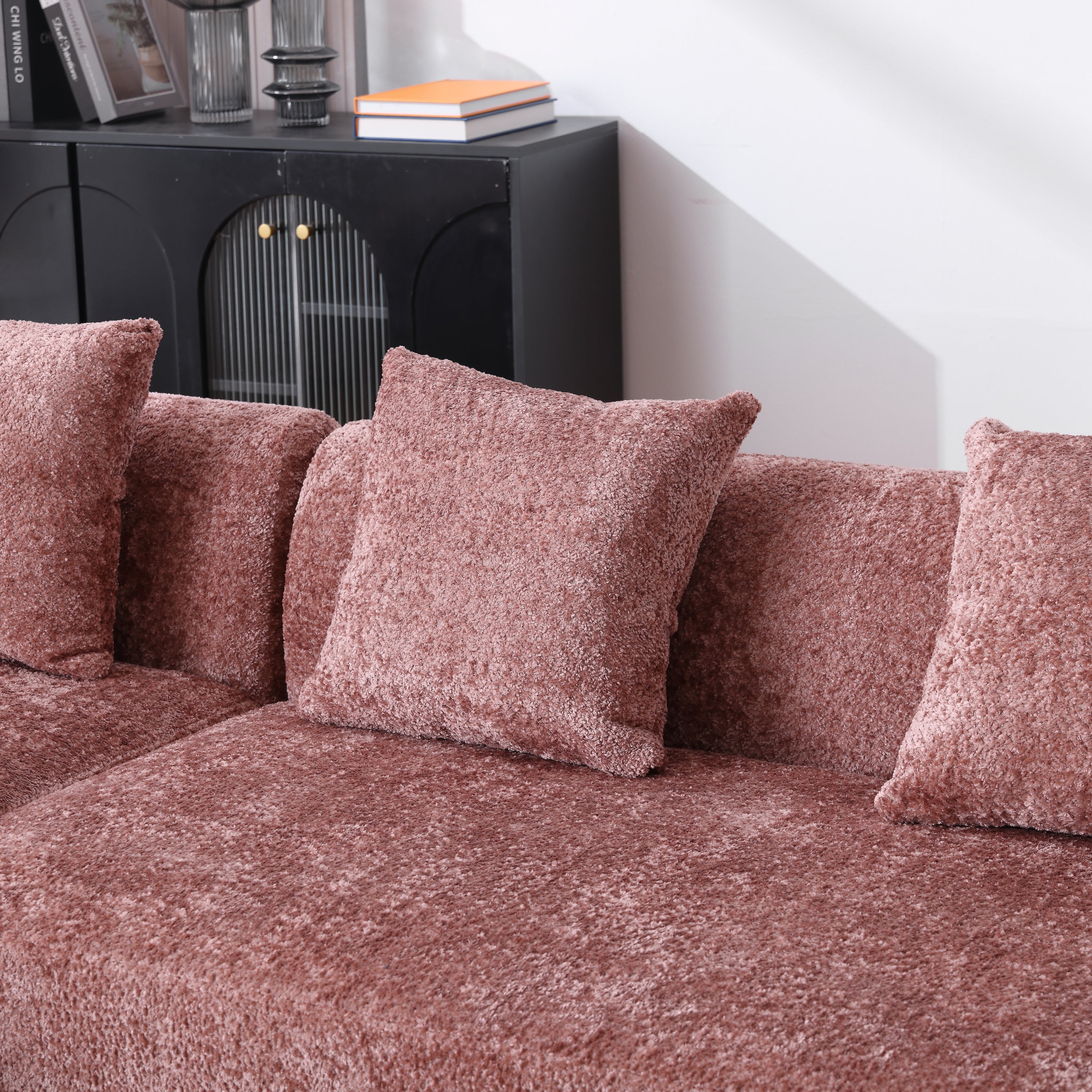 COOLMORE Boucle Sofa 3 Seater for Living Room Oversized Comfy Sofa L-Shape Sofa Couch with Chaise Home Furniture Sleeper Sectional Sofa for Apartment, Office Left Hand Facing (Pink)