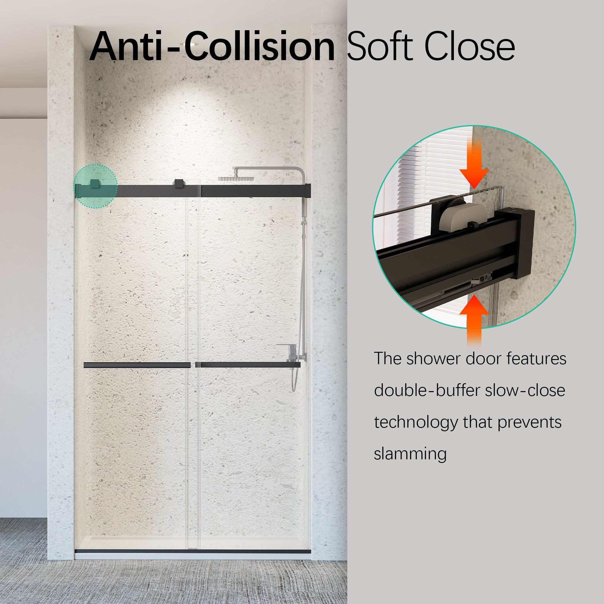 46-48 x 76 in Frameless Double Sliding Soft-Close Shower Door - Matte Black view 3